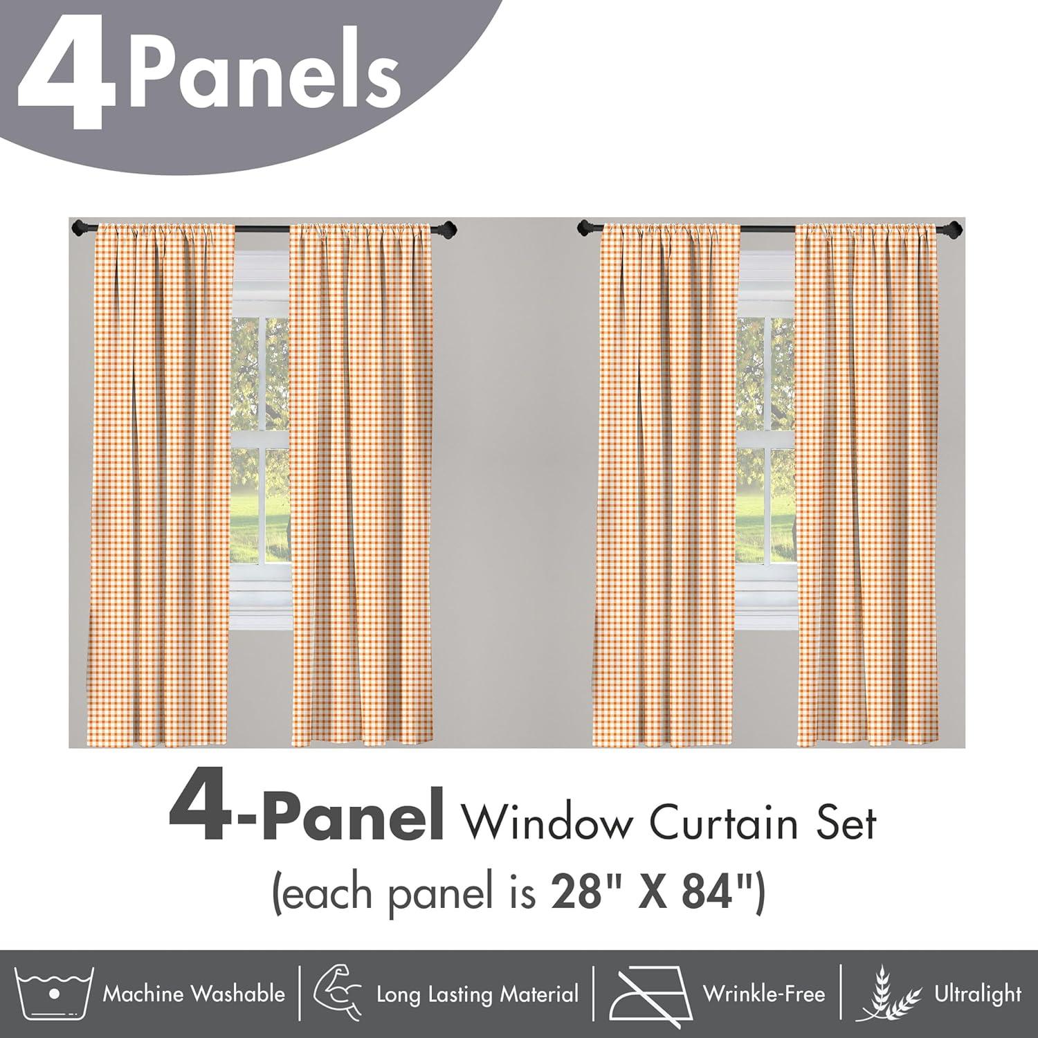 imageAmbesonne Orange and White Window Curtains Pack of 2 Retro Gingham Style Checkered Squares Pattern in Warm Colors Plaid Lightweight Set with Rod Pocket 4 Panels of 28 x 84 White Orange
