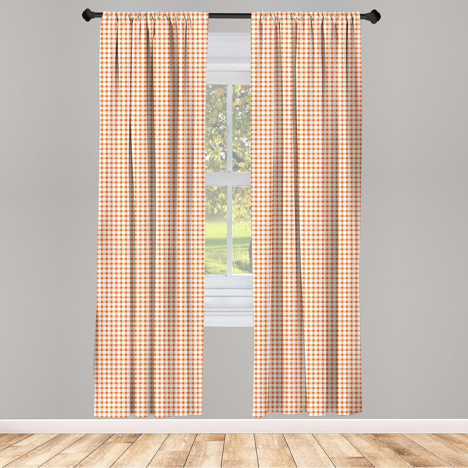 imageAmbesonne Orange and White Window Curtains Pack of 2 Retro Gingham Style Checkered Squares Pattern in Warm Colors Plaid Lightweight Set with Rod Pocket 4 Panels of 28 x 84 White Orange