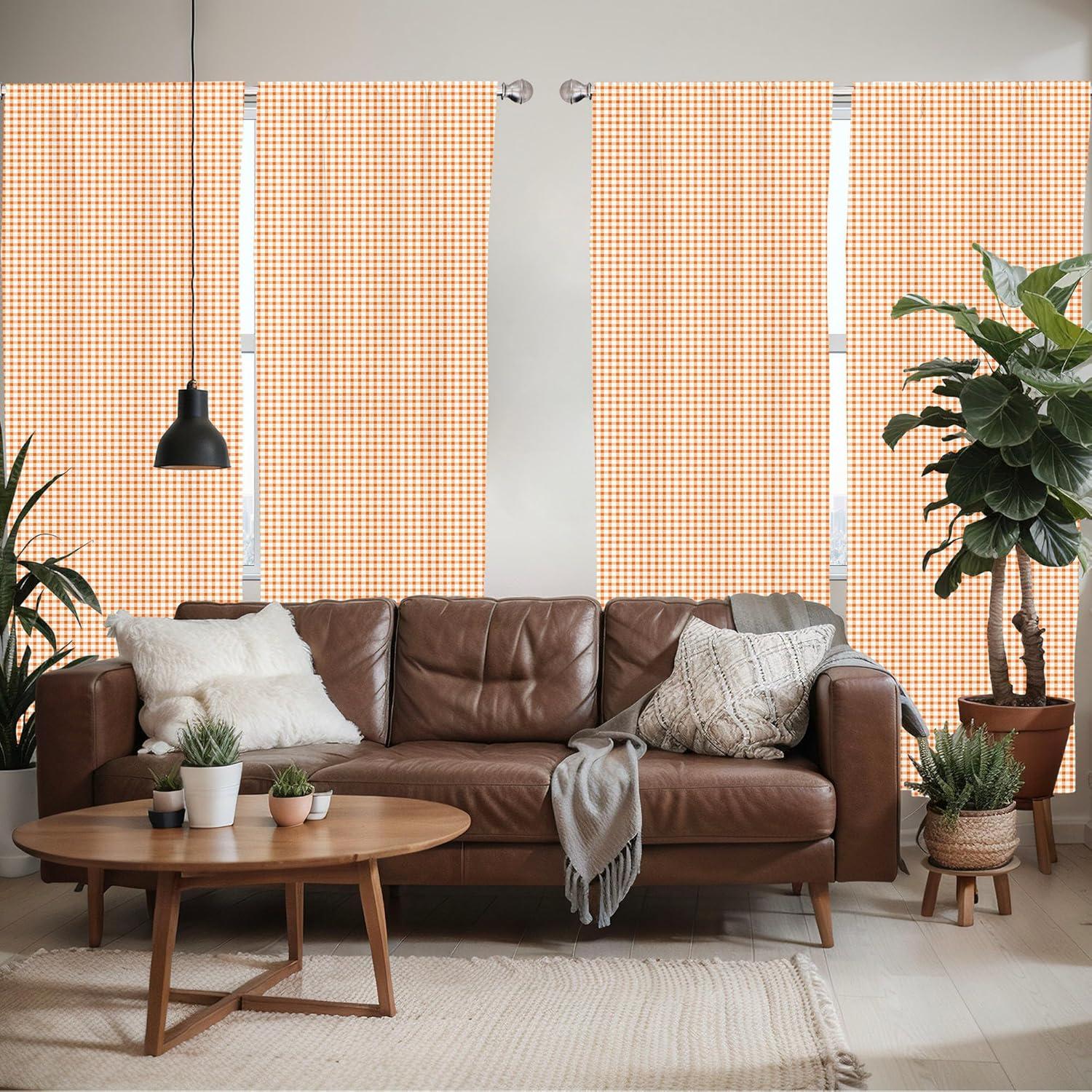 imageAmbesonne Orange and White Window Curtains Pack of 2 Retro Gingham Style Checkered Squares Pattern in Warm Colors Plaid Lightweight Set with Rod Pocket 4 Panels of 28 x 84 White Orange