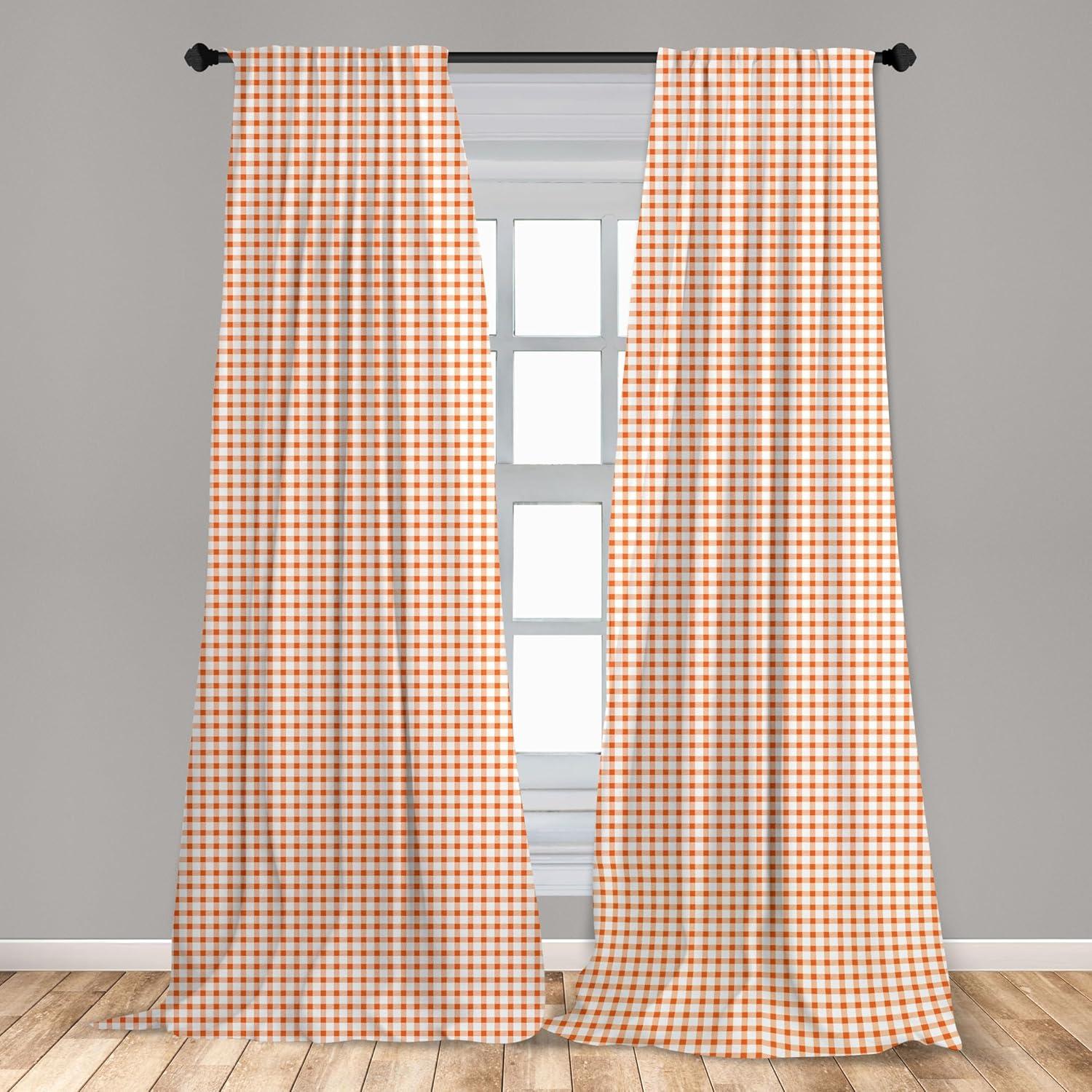 imageAmbesonne Orange and White Window Curtains Pack of 2 Retro Gingham Style Checkered Squares Pattern in Warm Colors Plaid Lightweight Set with Rod Pocket 4 Panels of 28 x 84 White Orange