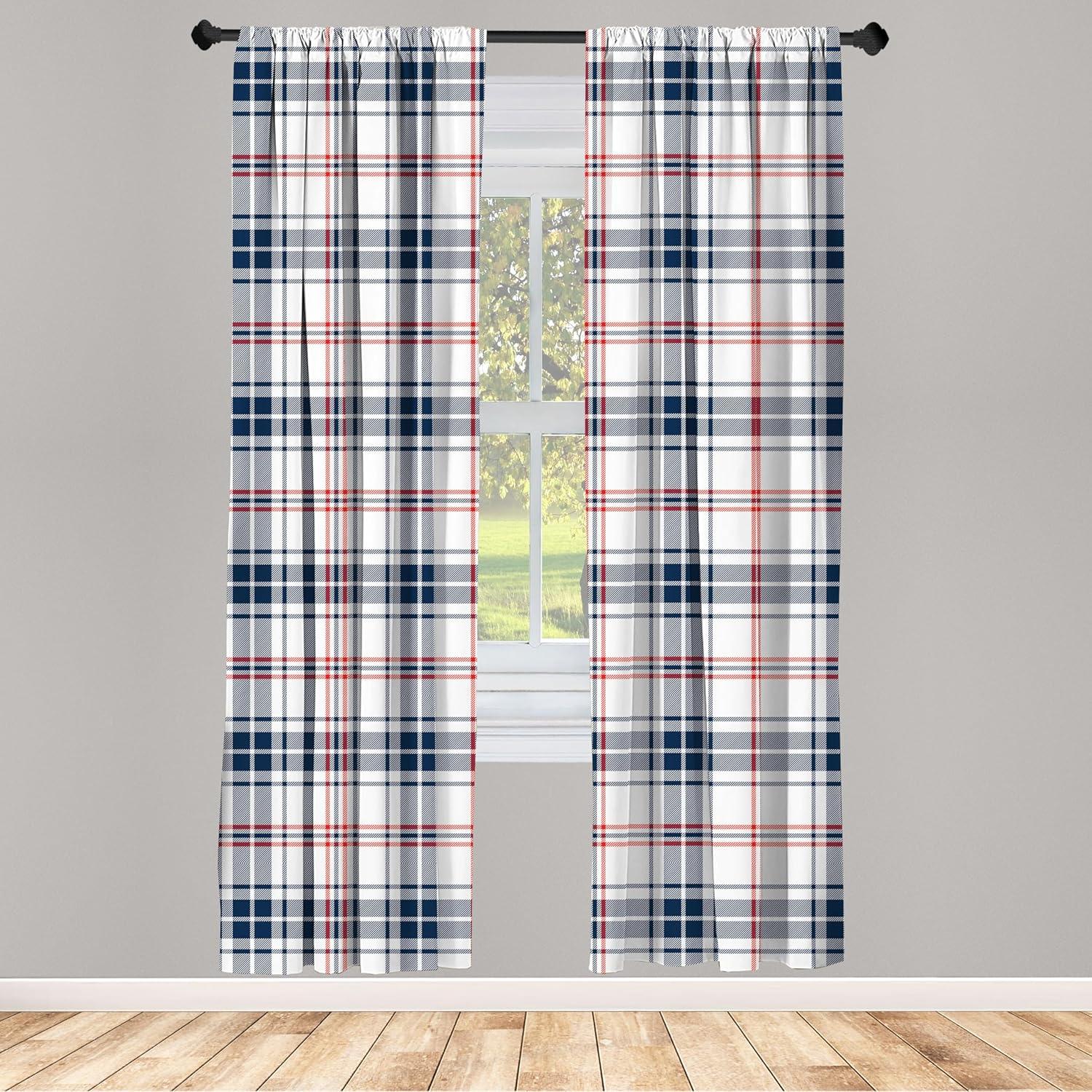 imageAmbesonne Plaid Curtains Traditional Checkered British Country Pattern with Geometric Design Window Treatments 2 Panel Set for Living Room Bedroom Pair of 28 x 84 Vermilion Navy