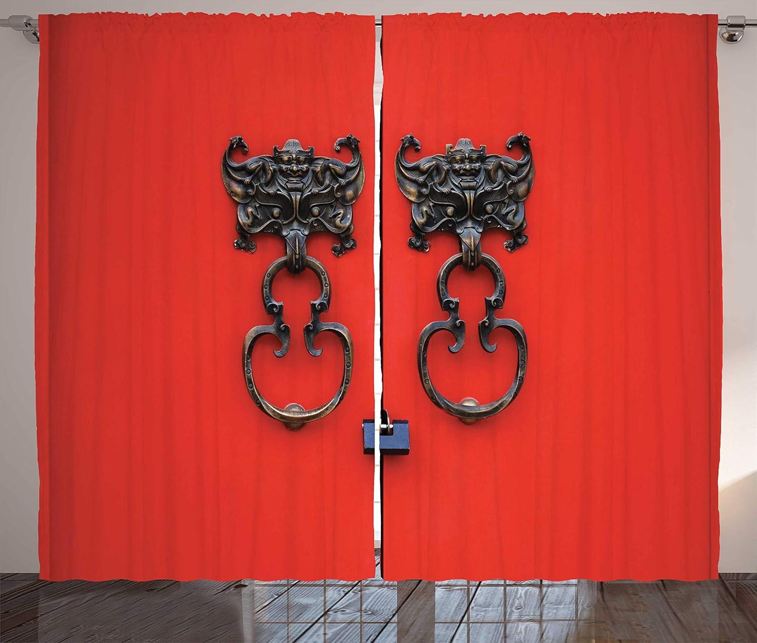 imageAmbesonne Rustic Curtains Bat Door Knocker on Vintage Door Entrance Design Antique Cultural Artwork Living Room Bedroom Window Drapes 2 Panel Set 108 X 84 Brown RedBrown Red