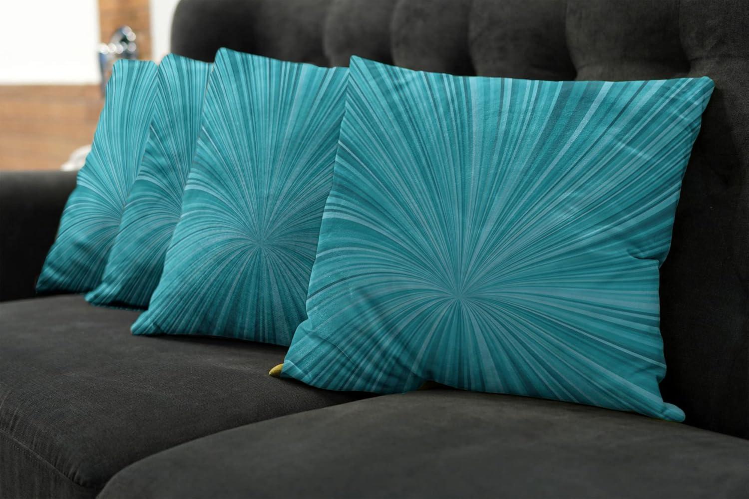 imageAmbesonne Teal Decorative Throw Pillow Case Pack of 4 Abstract Vortex Design with Fireworks Celebration Monochrome Artwork Cushion Cover for Couch Living Room Car 24 Turquoise TealTurquoise Teal