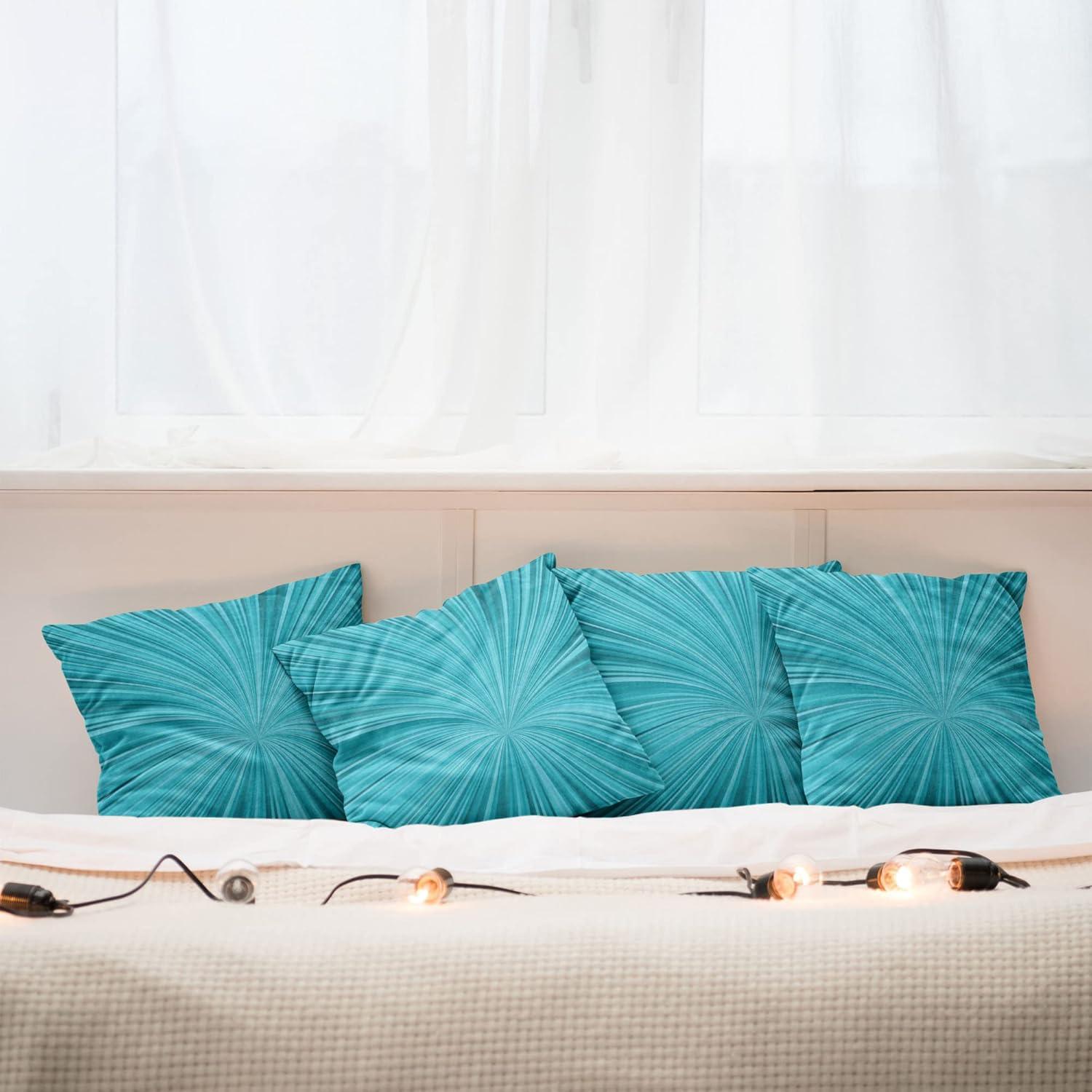 imageAmbesonne Teal Decorative Throw Pillow Case Pack of 4 Abstract Vortex Design with Fireworks Celebration Monochrome Artwork Cushion Cover for Couch Living Room Car 24 Turquoise TealTurquoise Teal
