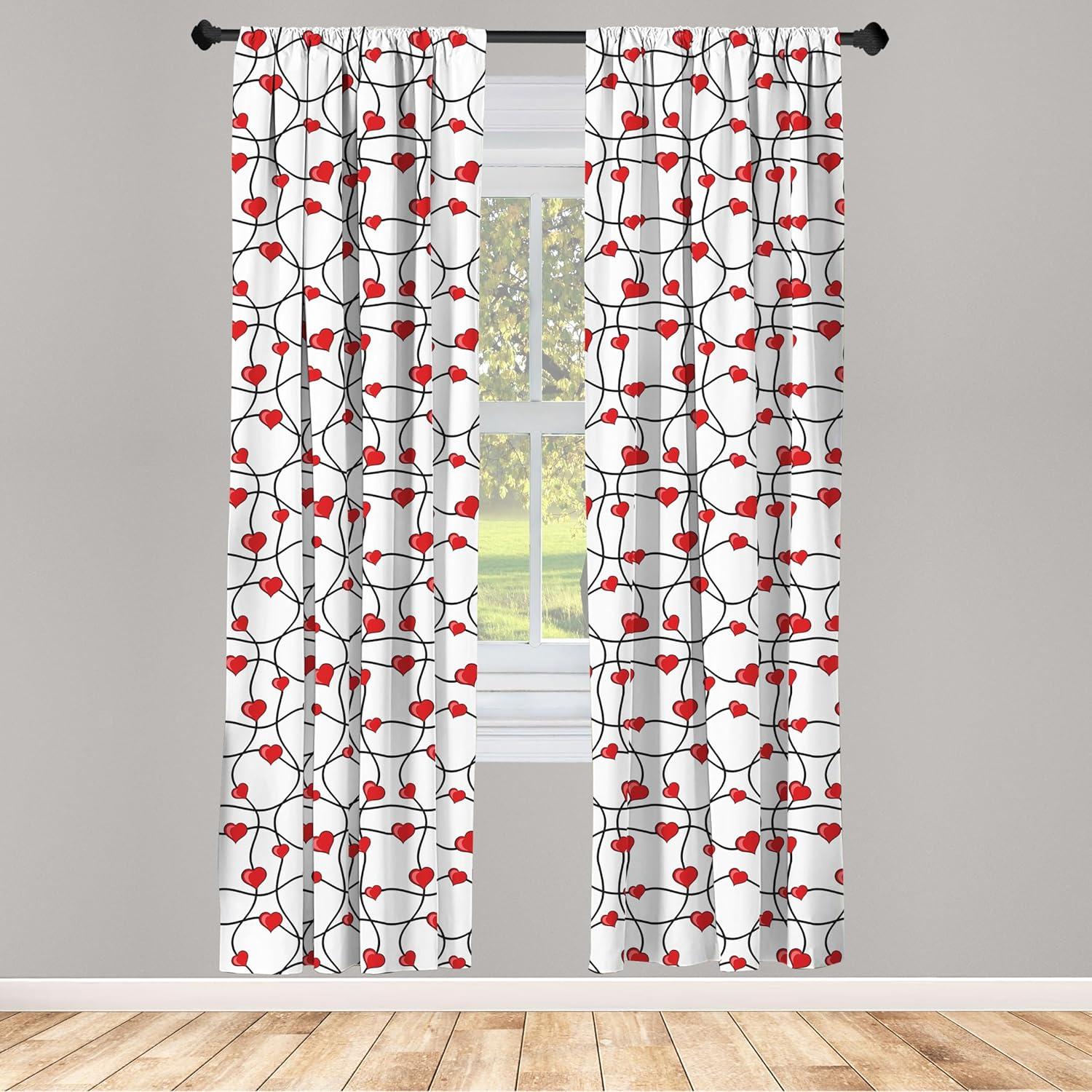 imageAmbesonne Valentines Curtains Geometric Themed Illustration with Lines and Hearts Romantic Valentines Day Window Treatments 2 Panel Set for Living Room Bedroom Decor 56 x 84 Black White