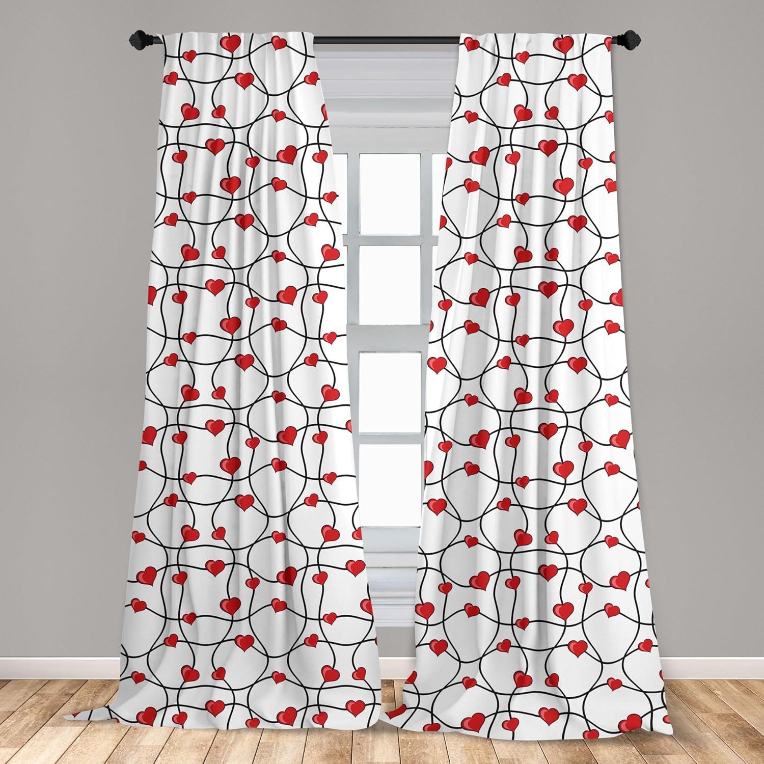 imageAmbesonne Valentines Curtains Geometric Themed Illustration with Lines and Hearts Romantic Valentines Day Window Treatments 2 Panel Set for Living Room Bedroom Decor 56 x 84 Black White