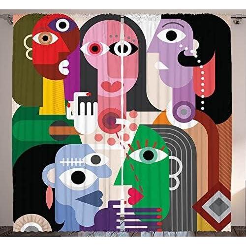 imageAmbesonne Art Curtains Women with Emotions Modern Abstract Colorful Paintings Style Fun Shapes Design Print Living Room Bedroom Window Drapes 2 Panel Set 108 X 84 Pink Green