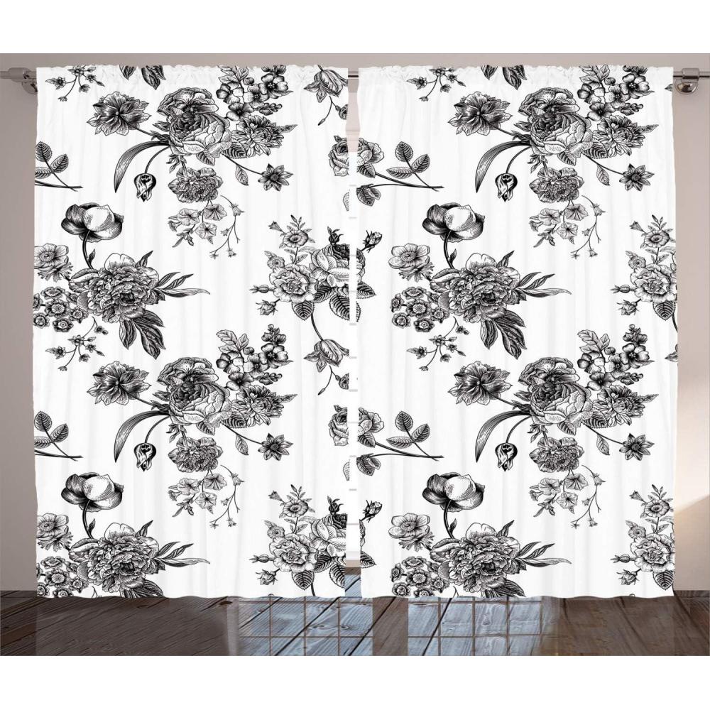 imageAmbesonne Black and White Curtains Vintage Floral Pattern Victorian Classic Royal Inspired New Modern Art Living Room Bedroom Window Drapes 2 Panel Set 108 X 90 White and Black