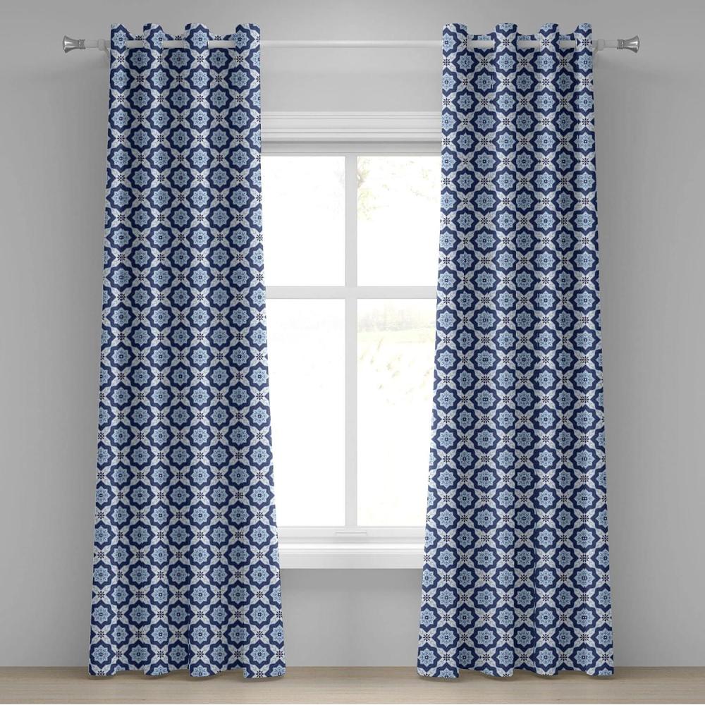 imageAmbesonne Blue Grommet Curtain Traditional Portuguese Azulejo Tile Vintage Style Floral Mosaic Pattern Decorative 2Panel Window Drapes for Bedroom Living Room 50 x 84 Pale Blue and Dark Blue
