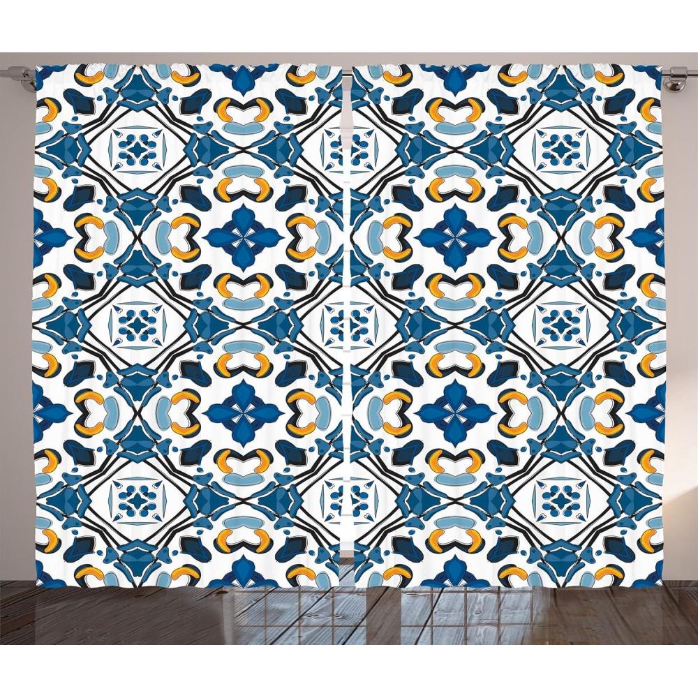 imageAmbesonne European Curtains Portuguese Ceramic Classic Tilework Building Artisan European Inspired Image Print Living Room Bedroom Window Drapes 2 Panel Set 108 X 84 Blue