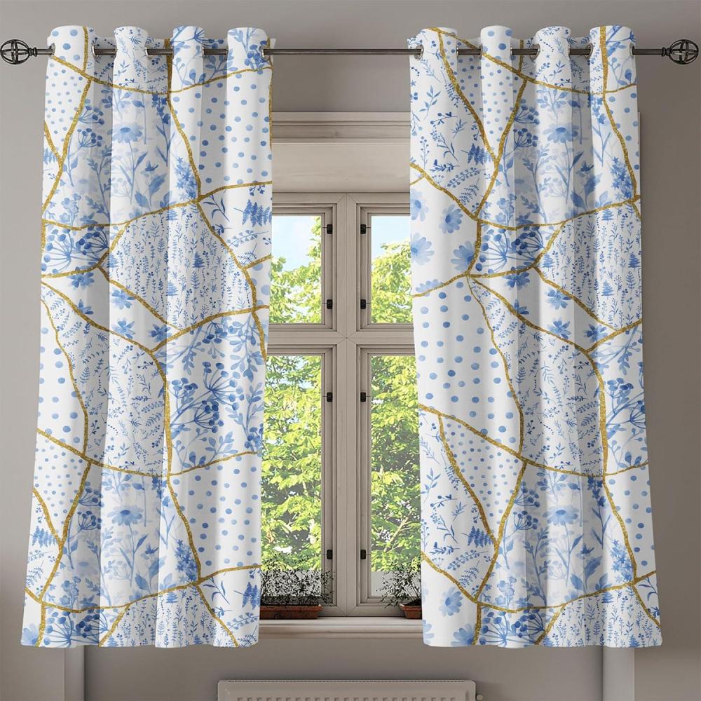 imageAmbesonne Floral Boho Grommet Curtain Simple Design Delicate Flower Silhouettes Neutral Colors Exotics Art Decorative 2Panel Window Drapes for Bedroom Living Room 50 x 108 Dark Indigo Pale BluePale Camel and Sky Blue