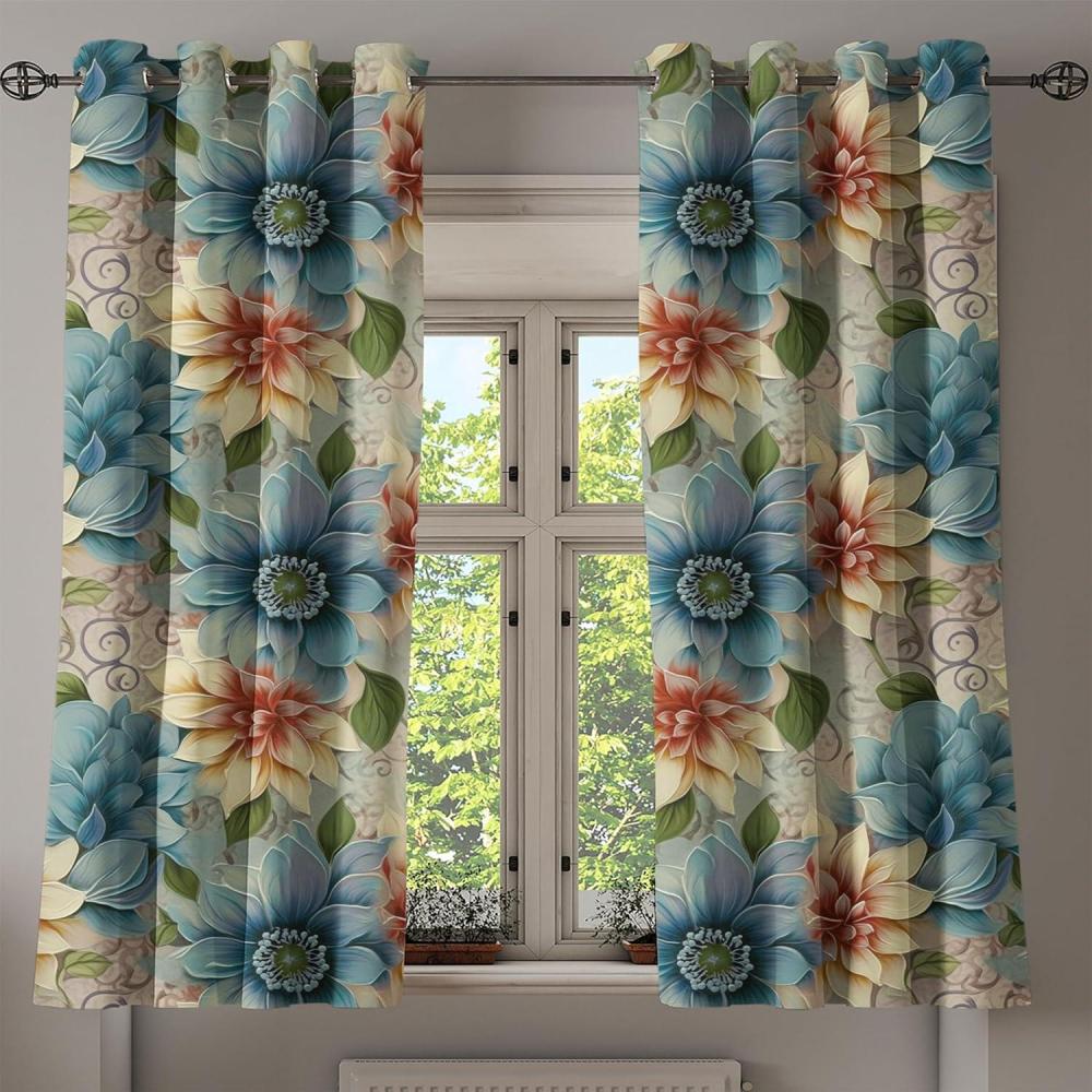 imageAmbesonne Floral Boho Grommet Curtain Simple Design Delicate Flower Silhouettes Neutral Colors Exotics Art Decorative 2Panel Window Drapes for Bedroom Living Room 50 x 108 Dark Indigo Pale BluePale Teal Cream Pale Ruby