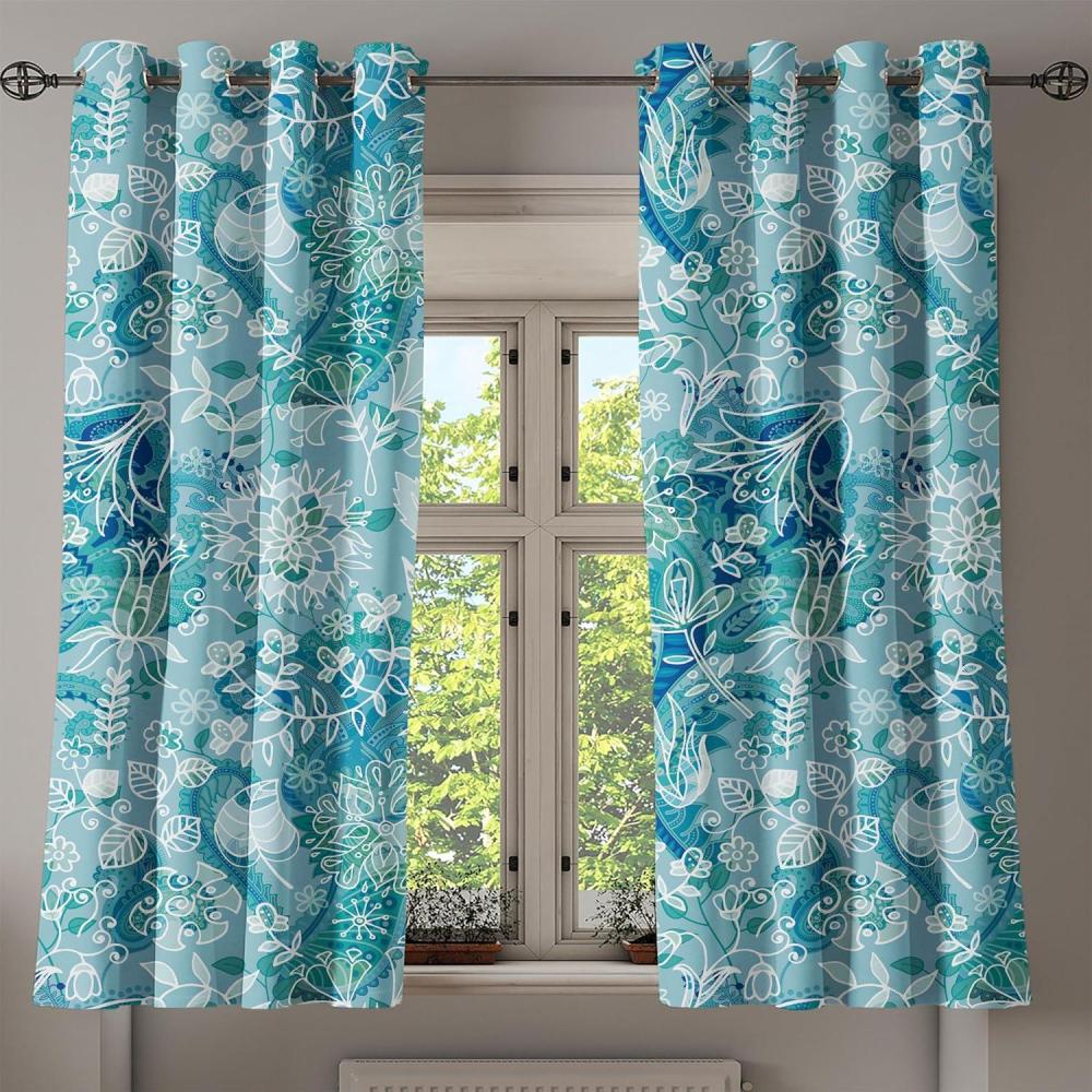 imageAmbesonne Floral Boho Grommet Curtain Simple Design Delicate Flower Silhouettes Neutral Colors Exotics Art Decorative 2Panel Window Drapes for Bedroom Living Room 50 x 108 Dark Indigo Pale BlueSeafoam Cadet Blue White