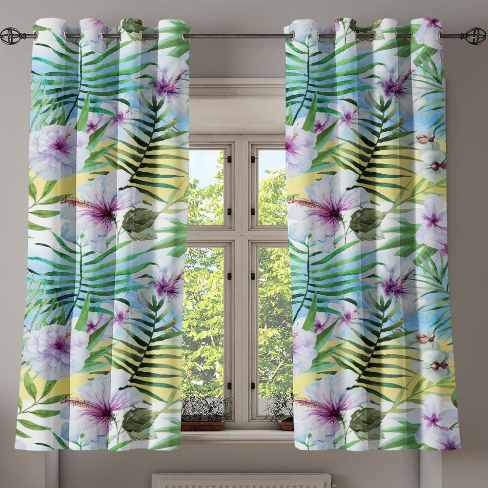 imageAmbesonne Floral Boho Grommet Curtain Simple Design Delicate Flower Silhouettes Neutral Colors Exotics Art Decorative 2Panel Window Drapes for Bedroom Living Room 50 x 108 Dark Indigo Pale BluePale Purple and Fern Green
