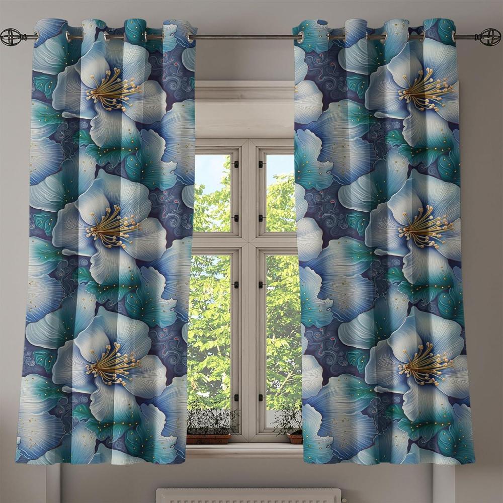 imageAmbesonne Floral Boho Grommet Curtain Simple Design Delicate Flower Silhouettes Neutral Colors Exotics Art Decorative 2Panel Window Drapes for Bedroom Living Room 50 x 108 Dark Indigo Pale BlueCeil Blue Teal Marigold