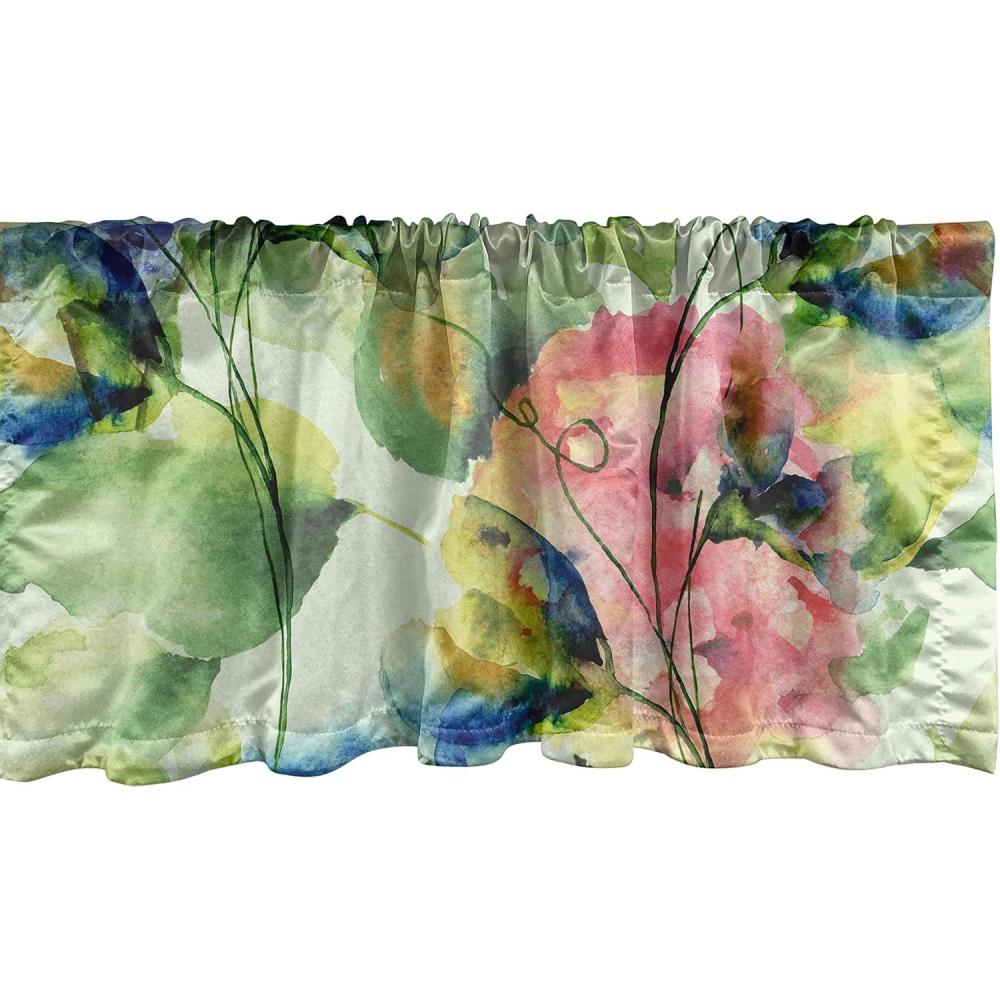 imageAmbesonne Garden Scene Window Valance Neutral Traditional Roses and Floral Pattern Boho Romance Print Curtain Valance for Kitchen Bedroom Decor with Rod Pocket 54 X 18 Cream White Dark SepiaPastel Green Lavender