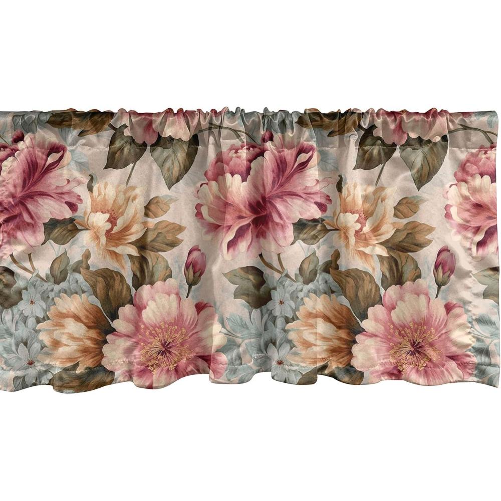 imageAmbesonne Garden Scene Window Valance Neutral Traditional Roses and Floral Pattern Boho Romance Print Curtain Valance for Kitchen Bedroom Decor with Rod Pocket 54 X 18 Cream White Dark SepiaPink Almond and Green Brown