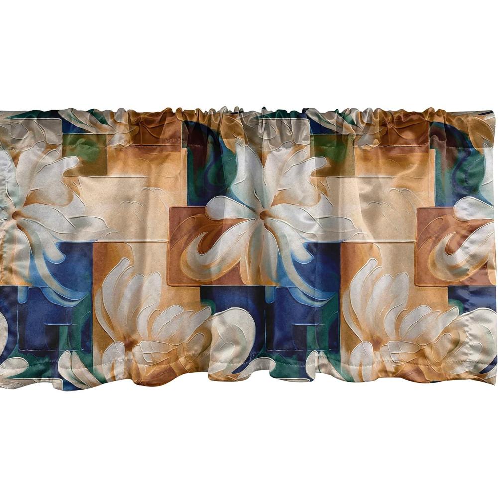 imageAmbesonne Garden Scene Window Valance Neutral Traditional Roses and Floral Pattern Boho Romance Print Curtain Valance for Kitchen Bedroom Decor with Rod Pocket 54 X 18 Cream White Dark SepiaPeach Amber Teal