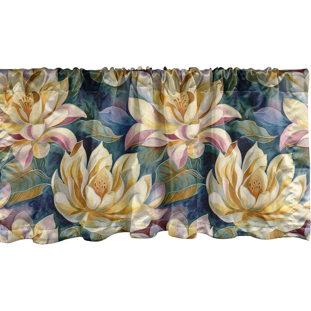 imageAmbesonne Garden Scene Window Valance Neutral Traditional Roses and Floral Pattern Boho Romance Print Curtain Valance for Kitchen Bedroom Decor with Rod Pocket 54 X 18 Cream White Dark SepiaDried Rose Pastel Yellow