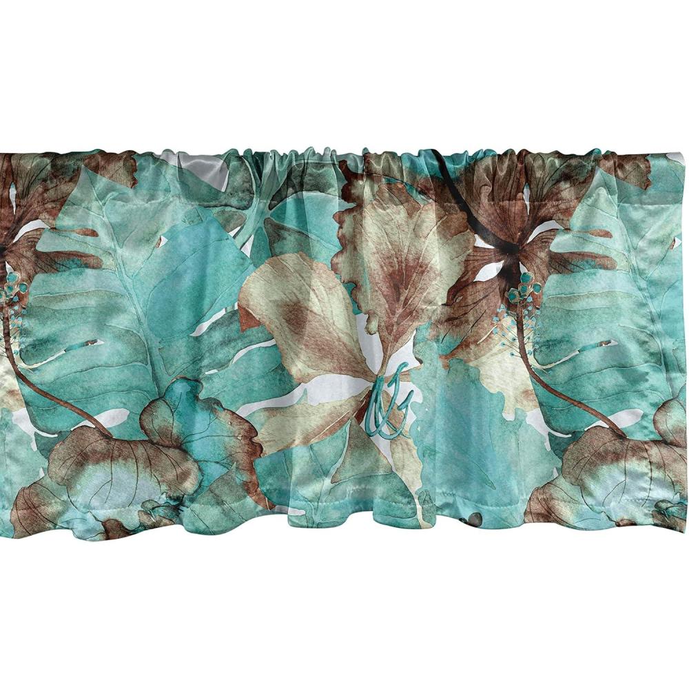 imageAmbesonne Garden Scene Window Valance Neutral Traditional Roses and Floral Pattern Boho Romance Print Curtain Valance for Kitchen Bedroom Decor with Rod Pocket 54 X 18 Cream White Dark SepiaTurquoise Pastel Brown