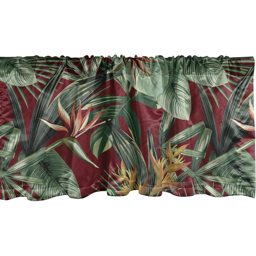 imageAmbesonne Garden Scene Window Valance Neutral Traditional Roses and Floral Pattern Boho Romance Print Curtain Valance for Kitchen Bedroom Decor with Rod Pocket 54 X 18 Cream White Dark SepiaMaroon Fern Green