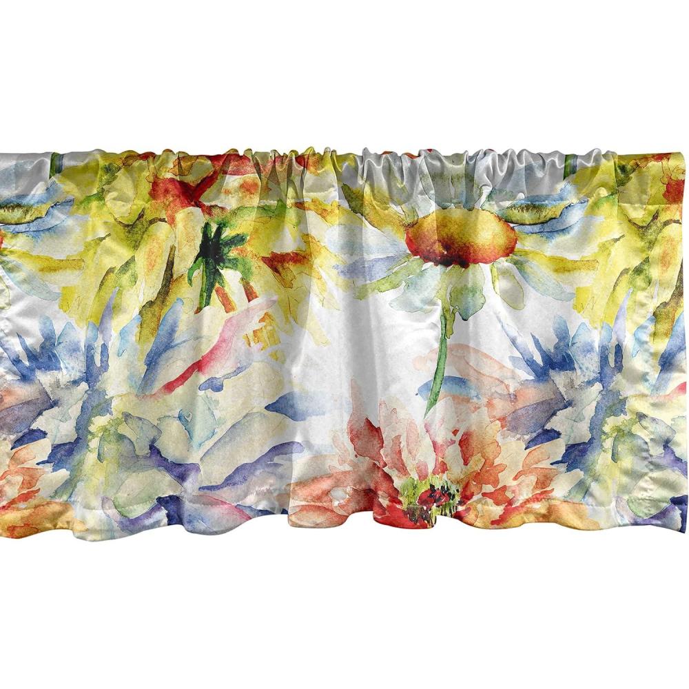 imageAmbesonne Garden Scene Window Valance Neutral Traditional Roses and Floral Pattern Boho Romance Print Curtain Valance for Kitchen Bedroom Decor with Rod Pocket 54 X 18 Cream White Dark SepiaVermilion Mustard and Green