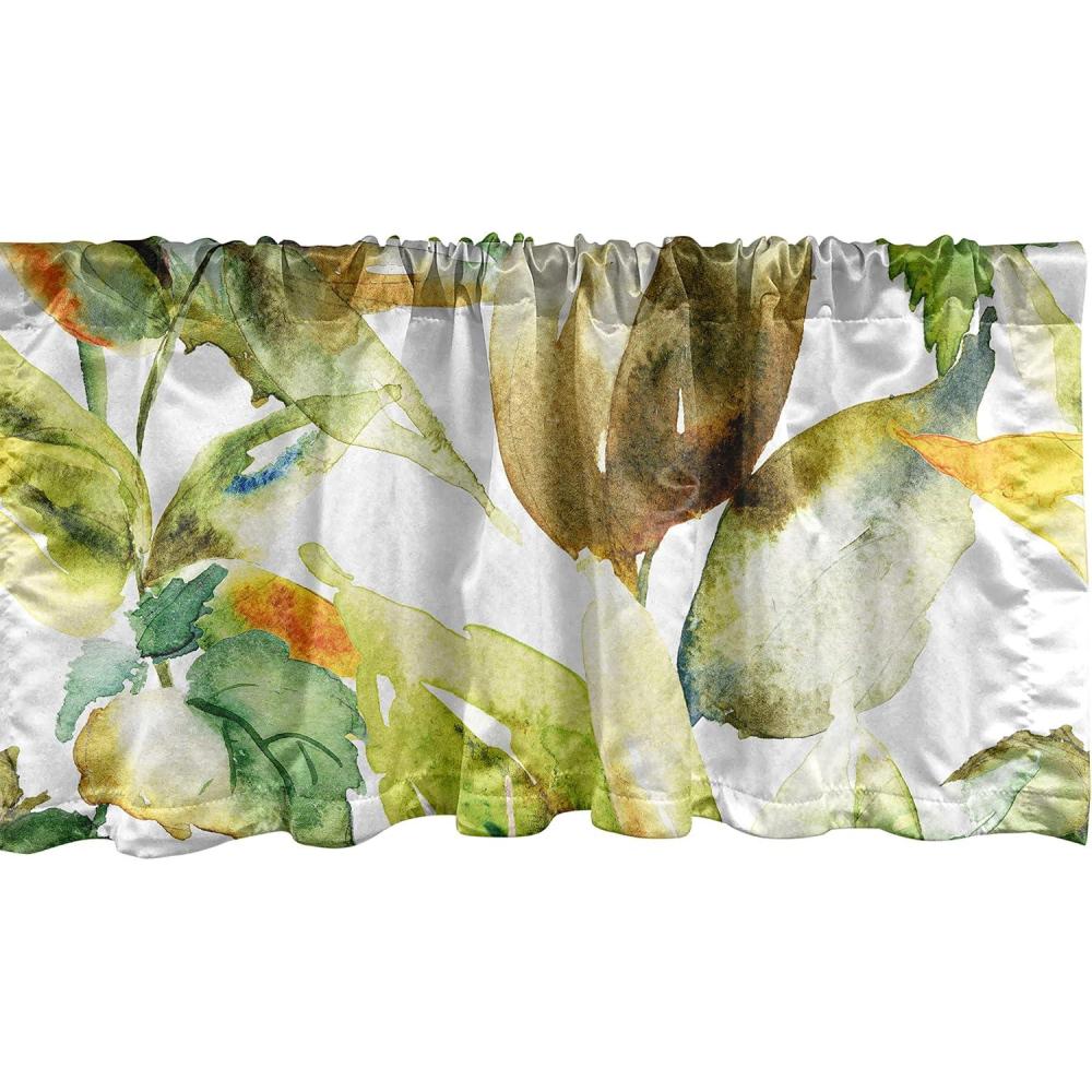 imageAmbesonne Garden Scene Window Valance Neutral Traditional Roses and Floral Pattern Boho Romance Print Curtain Valance for Kitchen Bedroom Decor with Rod Pocket 54 X 18 Cream White Dark SepiaGreen Chocolate
