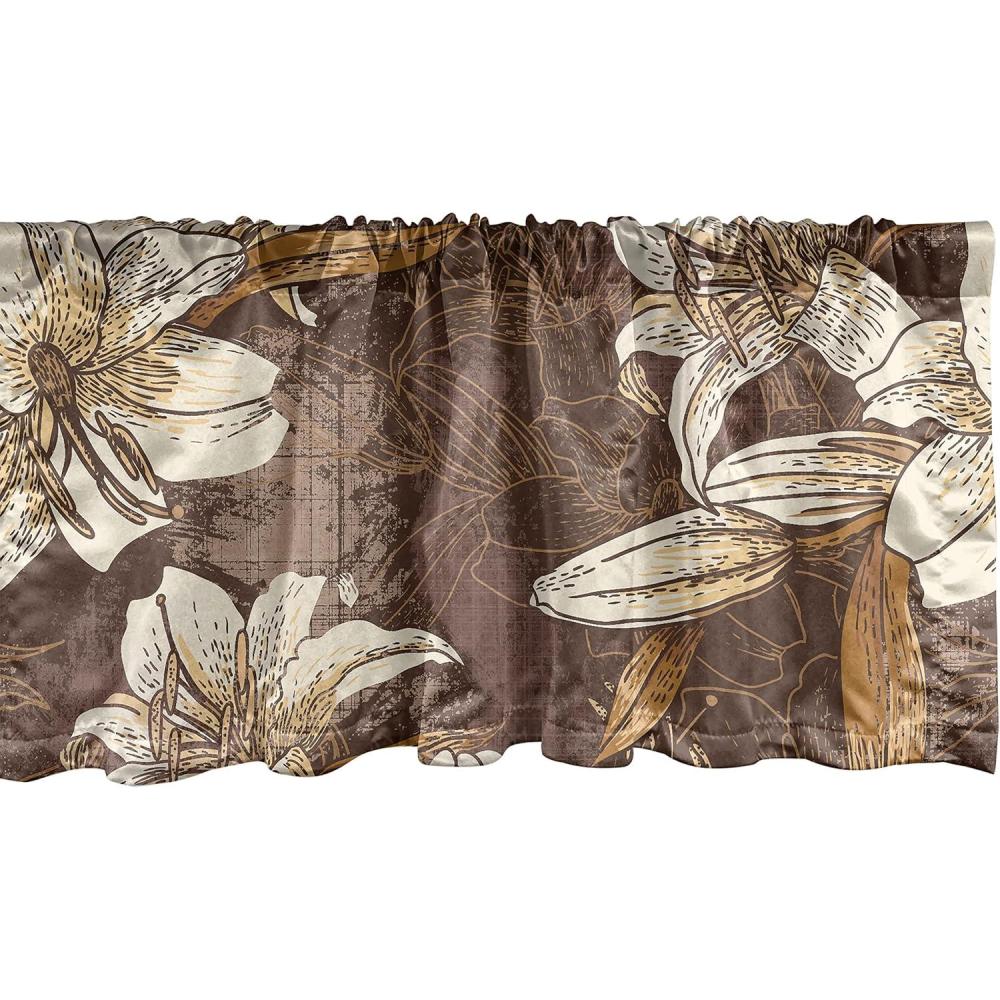 imageAmbesonne Garden Scene Window Valance Neutral Traditional Roses and Floral Pattern Boho Romance Print Curtain Valance for Kitchen Bedroom Decor with Rod Pocket 54 X 18 Cream White Dark SepiaDark Rosewood and Champagne