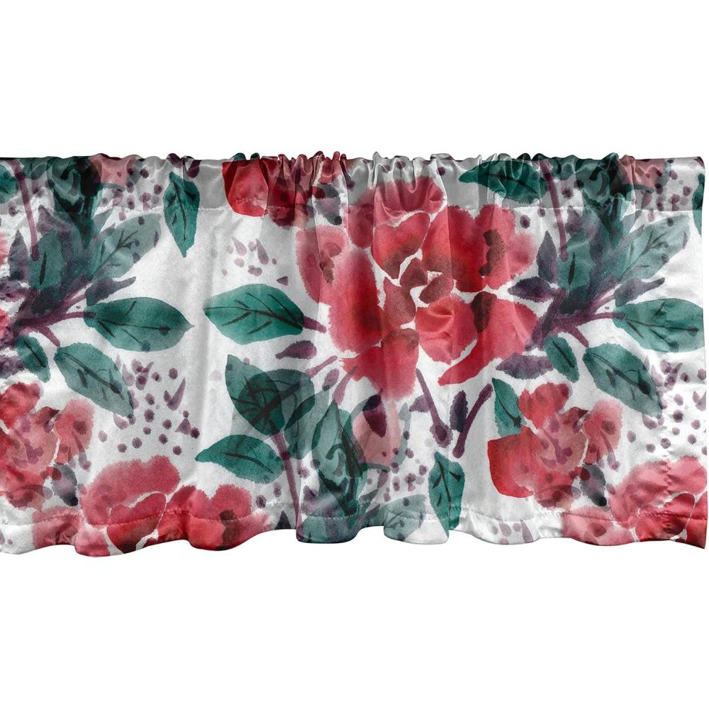 imageAmbesonne Garden Scene Window Valance Neutral Traditional Roses and Floral Pattern Boho Romance Print Curtain Valance for Kitchen Bedroom Decor with Rod Pocket 54 X 18 Cream White Dark SepiaDark Coral and Forest Green
