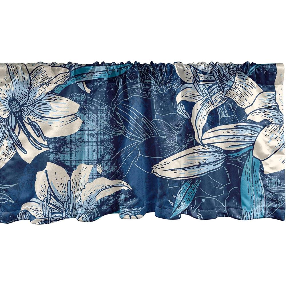 imageAmbesonne Garden Scene Window Valance Neutral Traditional Roses and Floral Pattern Boho Romance Print Curtain Valance for Kitchen Bedroom Decor with Rod Pocket 54 X 18 Cream White Dark SepiaDark Sky Blue Champagne