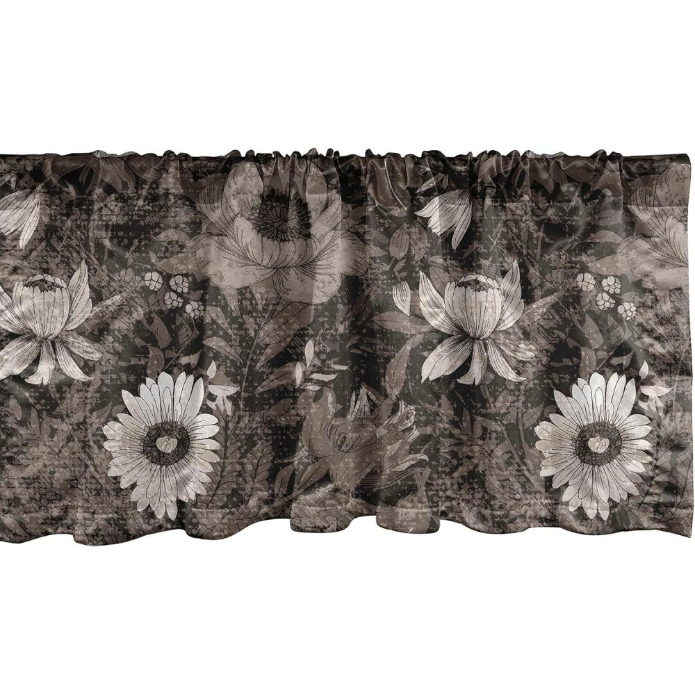 imageAmbesonne Garden Scene Window Valance Neutral Traditional Roses and Floral Pattern Boho Romance Print Curtain Valance for Kitchen Bedroom Decor with Rod Pocket 54 X 18 Cream White Dark SepiaTaupe and Dark Brown