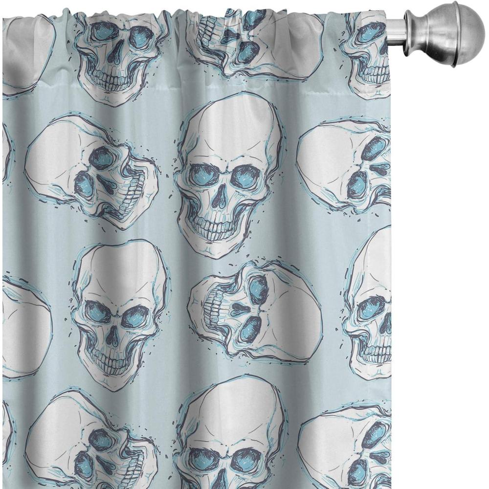 imageAmbesonne Gothic Curtains Vintage Baroque Floral Skulls with Garden Flowers Flourishing Leaves Window Treatments 2 Panel Set for Living Room Bedroom Pair of 28 x 95 Charcoal Grey and Dark TanWhite and Sky Blue