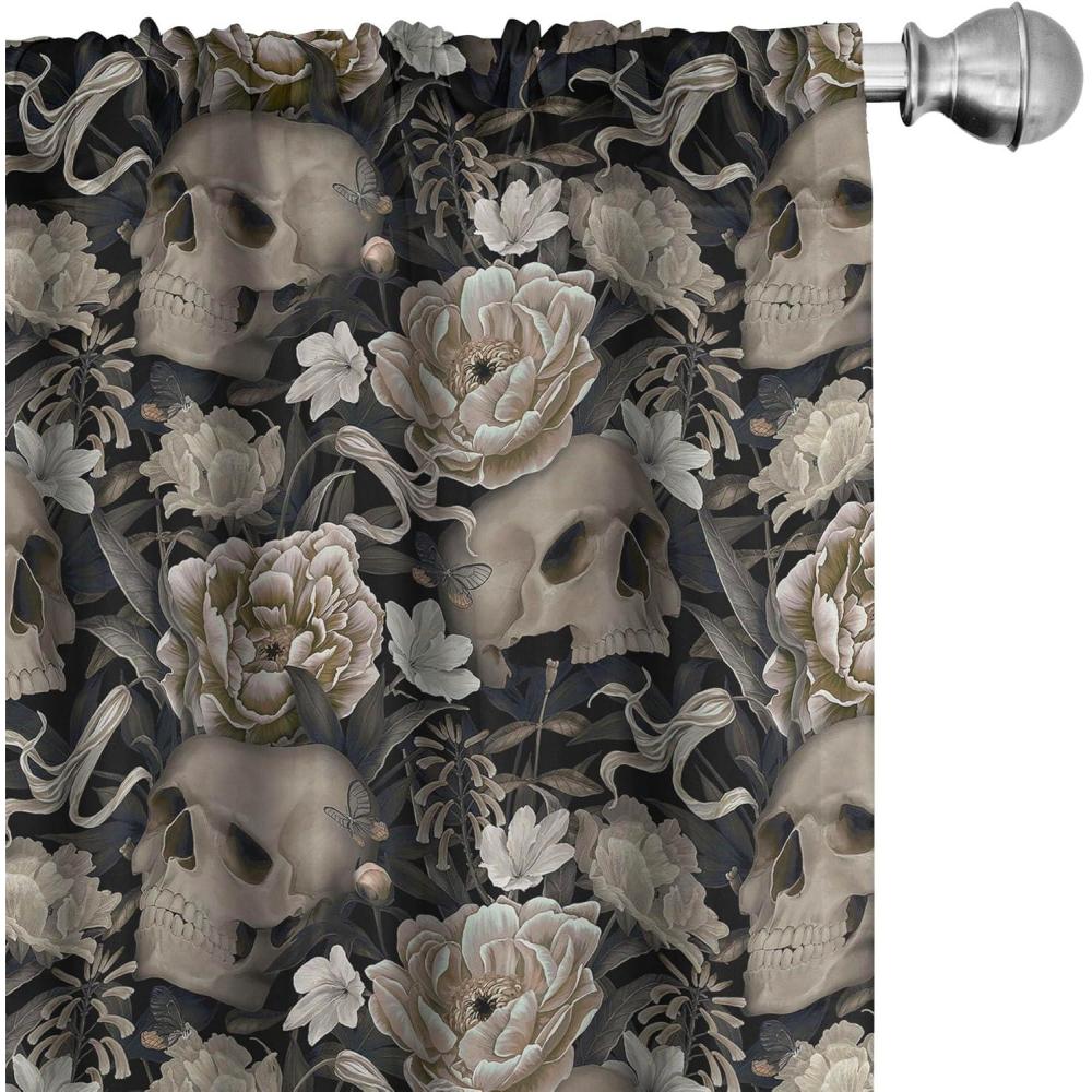 imageAmbesonne Gothic Curtains Vintage Baroque Floral Skulls with Garden Flowers Flourishing Leaves Window Treatments 2 Panel Set for Living Room Bedroom Pair of  28 x 95 Charcoal Grey and Dark TanCharcoal Grey and Dark Tan