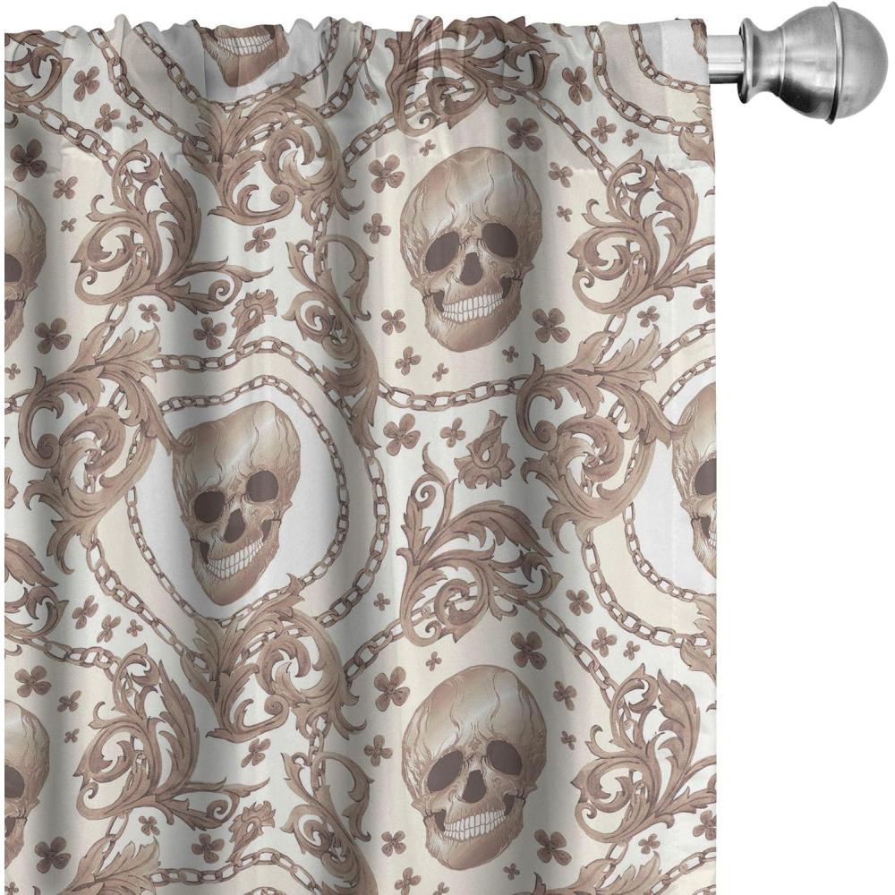 imageAmbesonne Gothic Curtains Vintage Baroque Floral Skulls with Garden Flowers Flourishing Leaves Window Treatments 2 Panel Set for Living Room Bedroom Pair of  28 x 95 Charcoal Grey and Dark TanIvory Cocoa and Pale Brown