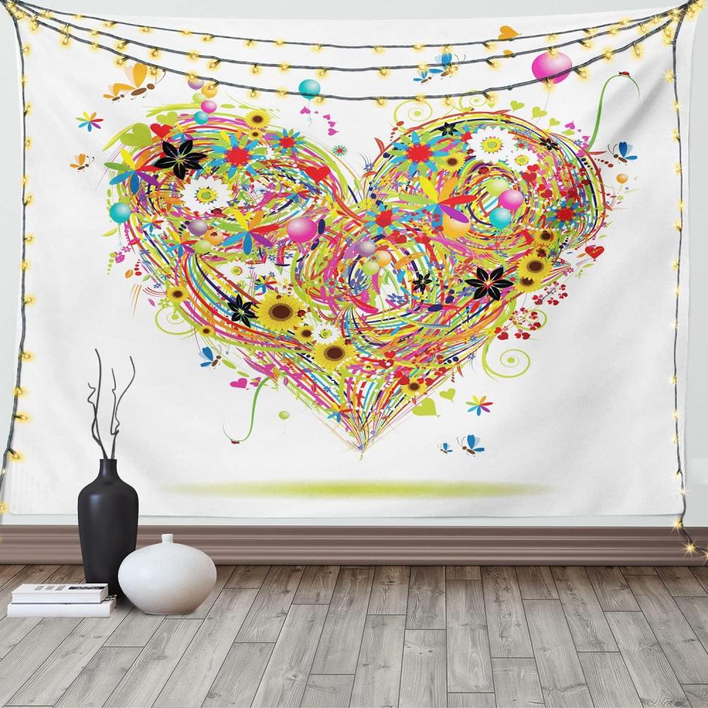 imageAmbesonne Heart Tapestry Romantic Arrangement with Colorful Watercolor Style Love Valentines Day Theme Wide Wall Hanging for Bedroom Living Room Dorm 60 X 40 White Multicolor60 X 40