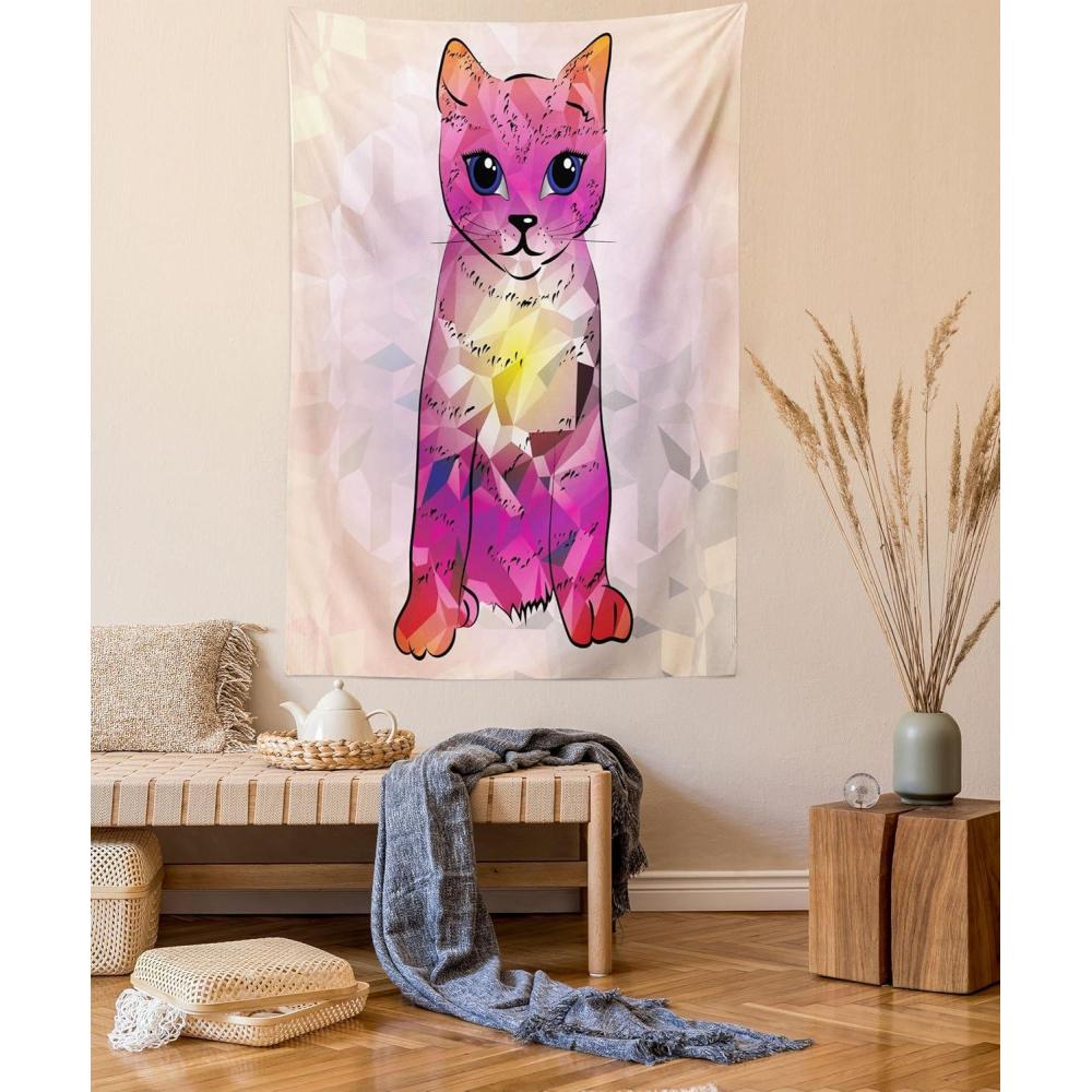 imageAmbesonne Hippie Tapestry Modern Goth Scene of Wingy Skeleton Moon and Roundy Flowers Boho Dreamy Fabric Wall Hanging Decor for Bedroom Living Room Dorm 28 X 23 Eggshell Shamrock GreenPink Fuchsia