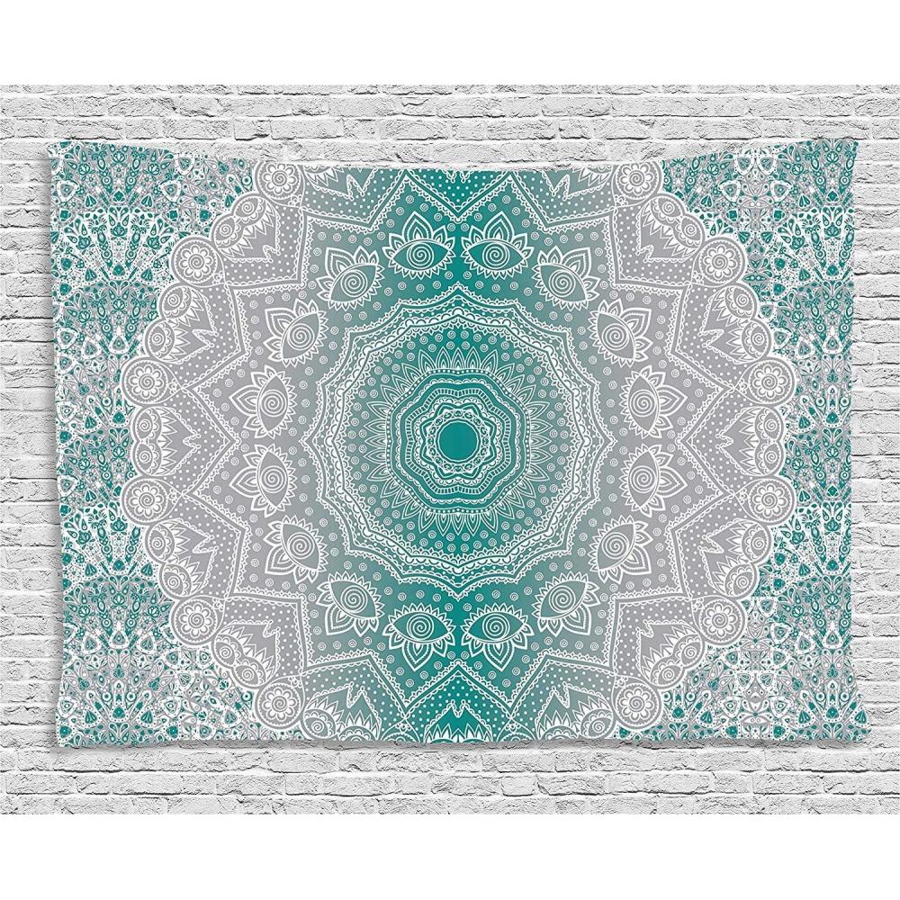imageAmbesonne Hippie Tapestry Modern Goth Scene of Wingy Skeleton Moon and Roundy Flowers Boho Dreamy Fabric Wall Hanging Decor for Bedroom Living Room Dorm 28 X 23 Eggshell Shamrock GreenTeal Grey