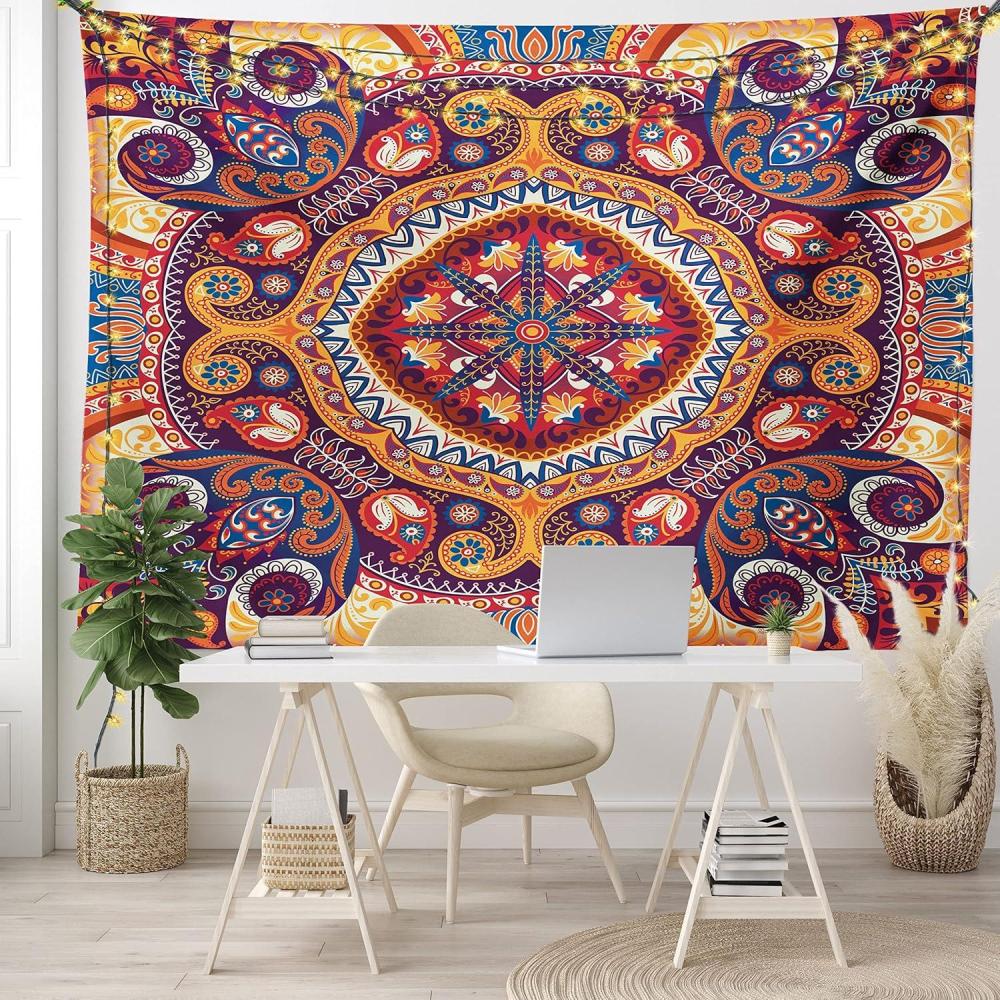 imageAmbesonne Hippie Tapestry Modern Goth Scene of Wingy Skeleton Moon and Roundy Flowers Boho Dreamy Fabric Wall Hanging Decor for Bedroom Living Room Dorm 28 X 23 Eggshell Shamrock GreenPale Orange
