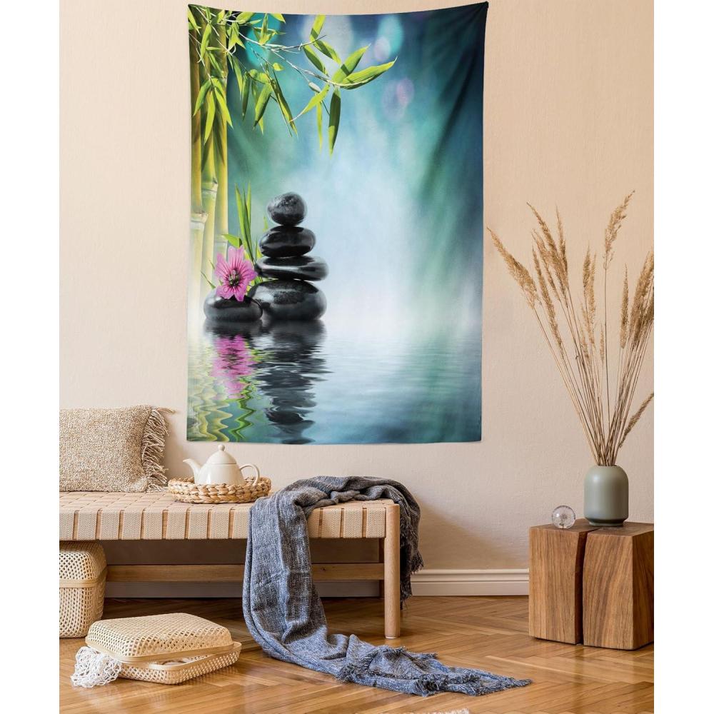 imageAmbesonne Hippie Tapestry Modern Goth Scene of Wingy Skeleton Moon and Roundy Flowers Boho Dreamy Fabric Wall Hanging Decor for Bedroom Living Room Dorm 28 X 23 Eggshell Shamrock GreenPetrol Blue Lime Green