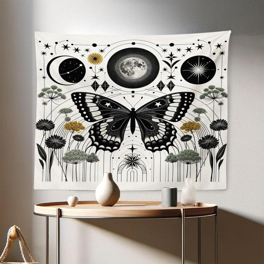imageAmbesonne Hippie Tapestry Modern Goth Scene of Wingy Skeleton Moon and Roundy Flowers Boho Dreamy Fabric Wall Hanging Decor for Bedroom Living Room Dorm 28 X 23 Eggshell Shamrock GreenCream Dark Grey Green