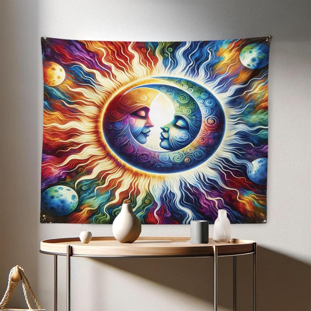 imageAmbesonne Hippie Tapestry Modern Goth Scene of Wingy Skeleton Moon and Roundy Flowers Boho Dreamy Fabric Wall Hanging Decor for Bedroom Living Room Dorm 28 X 23 Eggshell Shamrock GreenAmber Multicolor