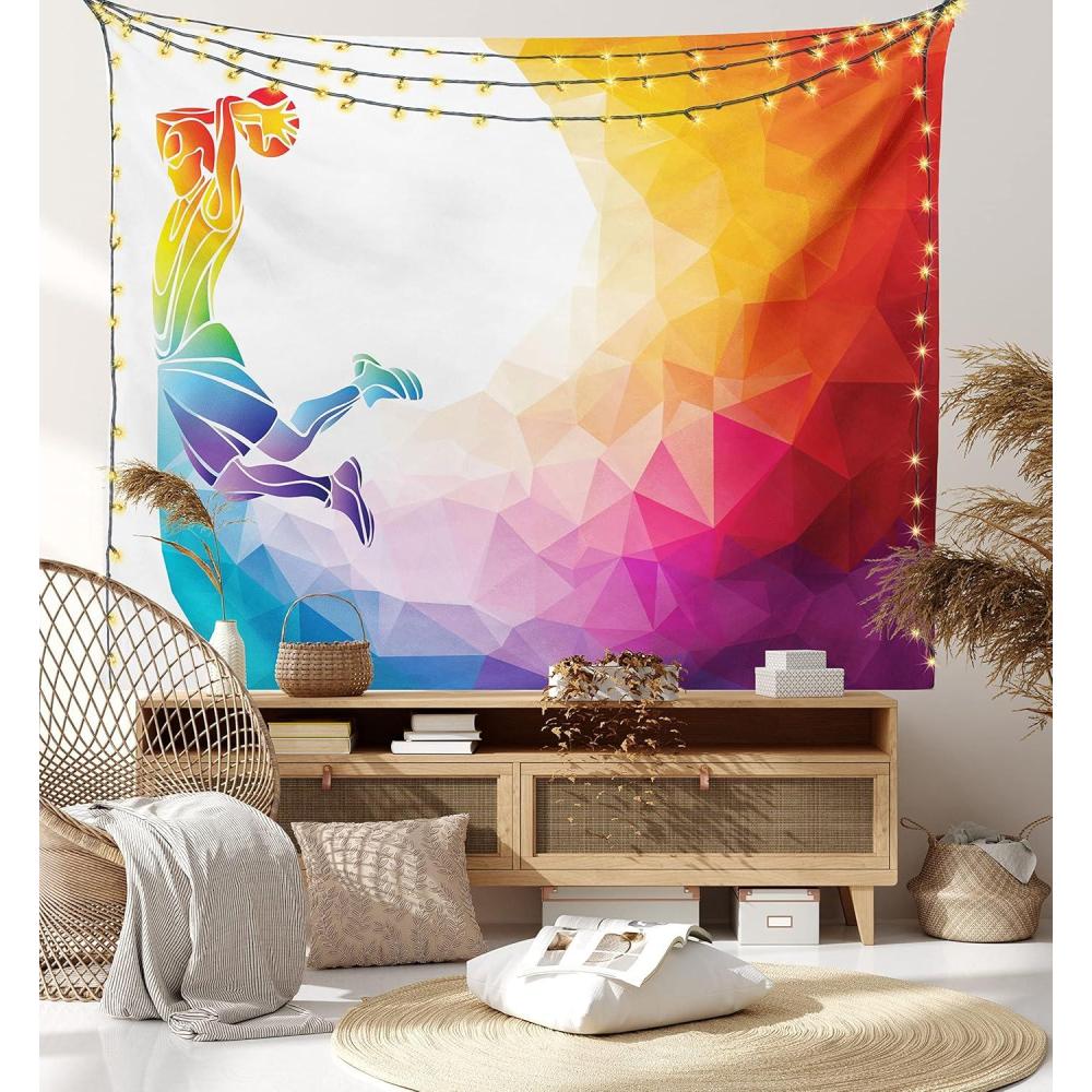 imageAmbesonne Hippie Tapestry Modern Goth Scene of Wingy Skeleton Moon and Roundy Flowers Boho Dreamy Fabric Wall Hanging Decor for Bedroom Living Room Dorm 28 X 23 Eggshell Shamrock GreenWhite Orange