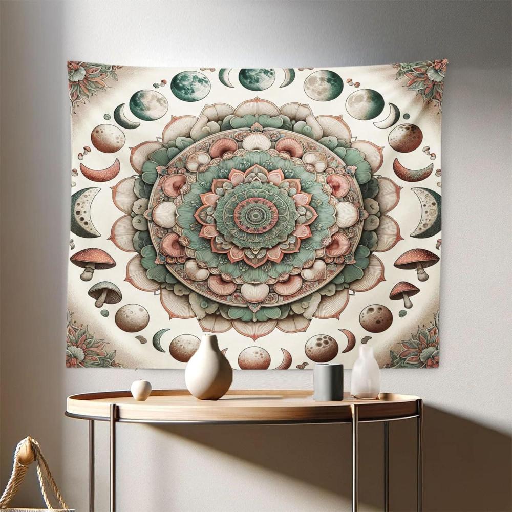 imageAmbesonne Hippie Tapestry Modern Goth Scene of Wingy Skeleton Moon and Roundy Flowers Boho Dreamy Fabric Wall Hanging Decor for Bedroom Living Room Dorm 28 X 23 Eggshell Shamrock GreenPale Mustard Laurel Green