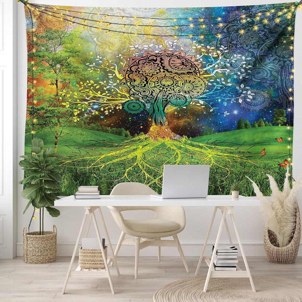 imageAmbesonne Hippie Tapestry Modern Goth Scene of Wingy Skeleton Moon and Roundy Flowers Boho Dreamy Fabric Wall Hanging Decor for Bedroom Living Room Dorm 28 X 23 Eggshell Shamrock GreenGreen Blue