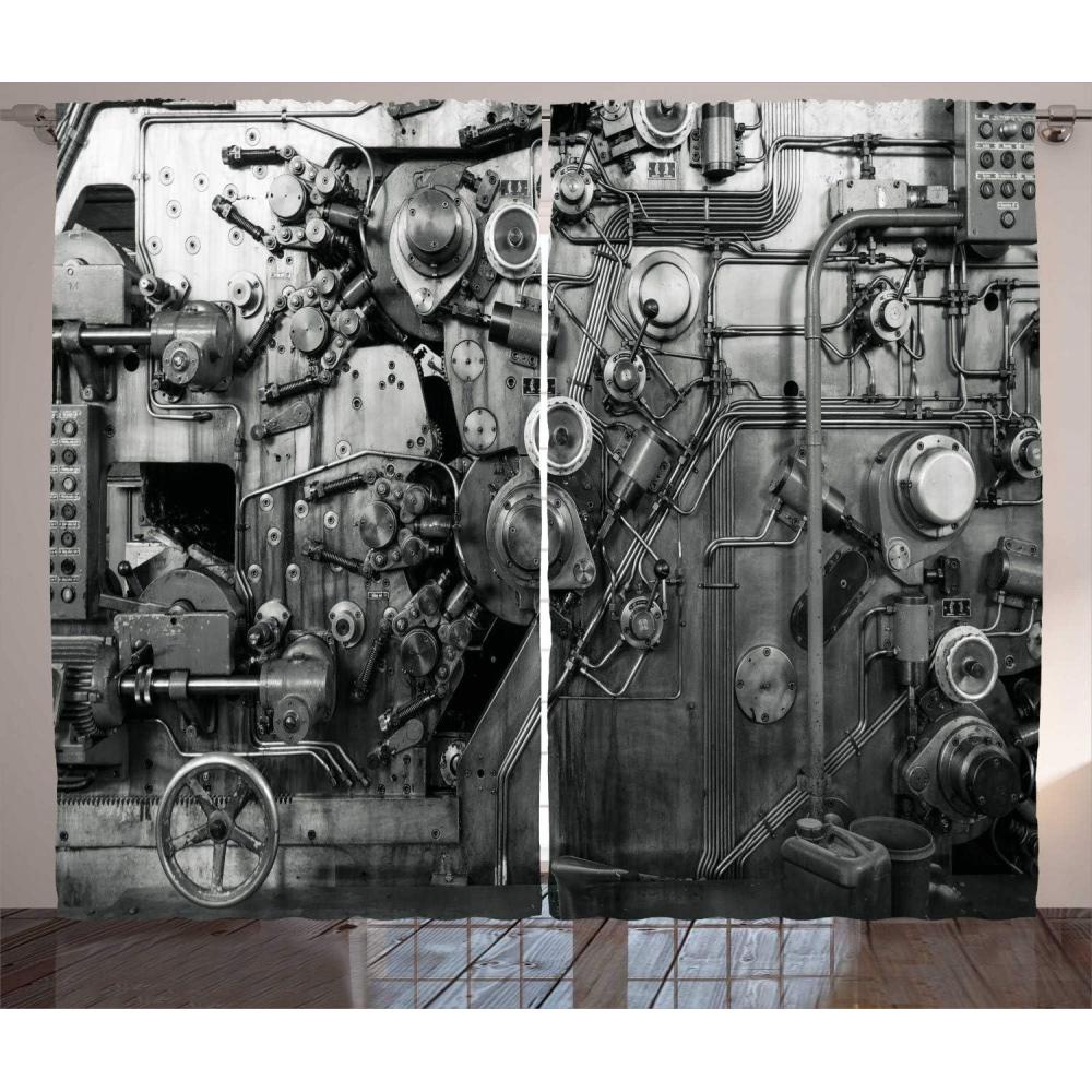 imageAmbesonne Industrial Curtains Modern Times Detail of Rusted Machine in Factory Physical Equipment Process Living Room Bedroom Window Drapes 2 Panel Set 108 X 84 Black White