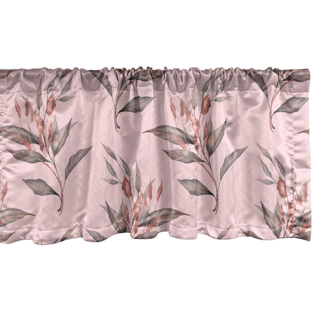 imageAmbesonne Leaves Greenery Window Valance Tropical Leaf Pattern with Neutral Colors Boho on Grunge Rustic Back Curtain Valance for Kitchen Bedroom Decor with Rod Pocket 54 X 12 Olive Green TaupePastel Pink Slate Brown