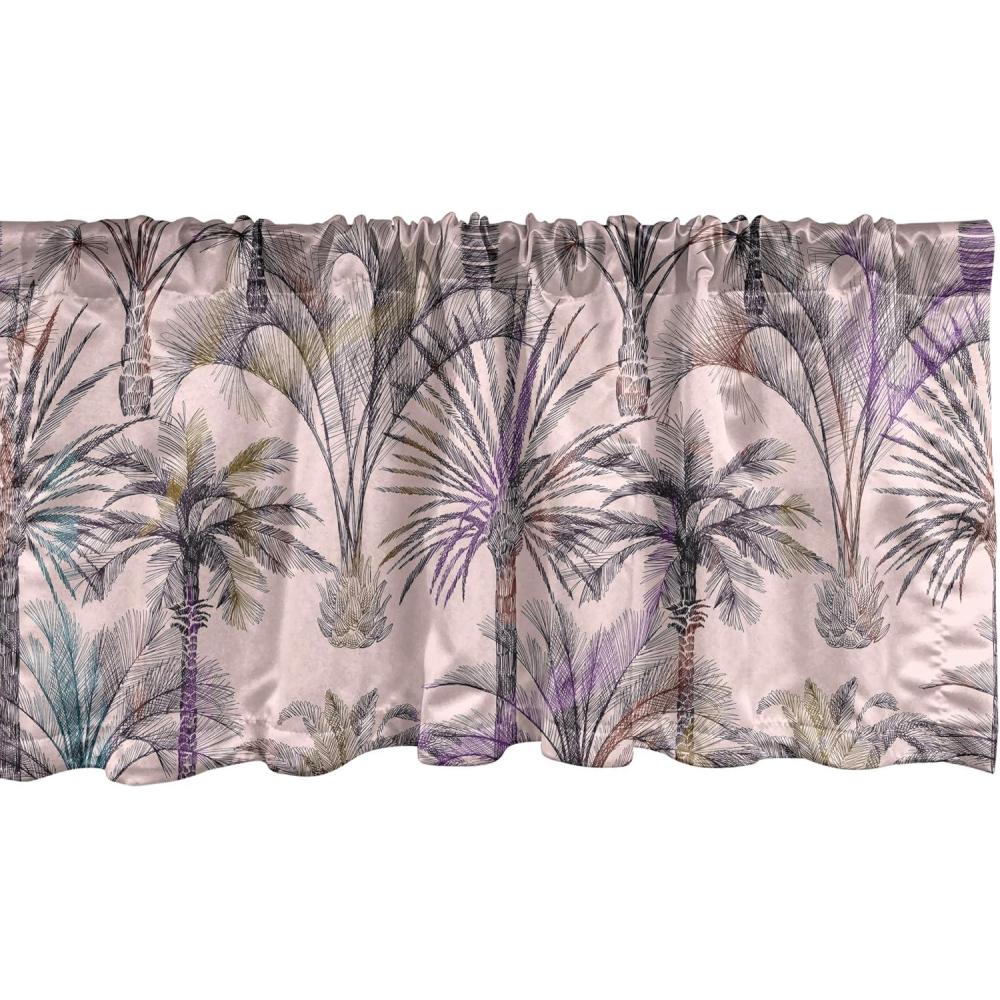 imageAmbesonne Leaves Greenery Window Valance Tropical Leaf Pattern with Neutral Colors Boho on Grunge Rustic Back Curtain Valance for Kitchen Bedroom Decor with Rod Pocket 54 X 12 Olive Green TaupePale Pink Fuchsia and Teal