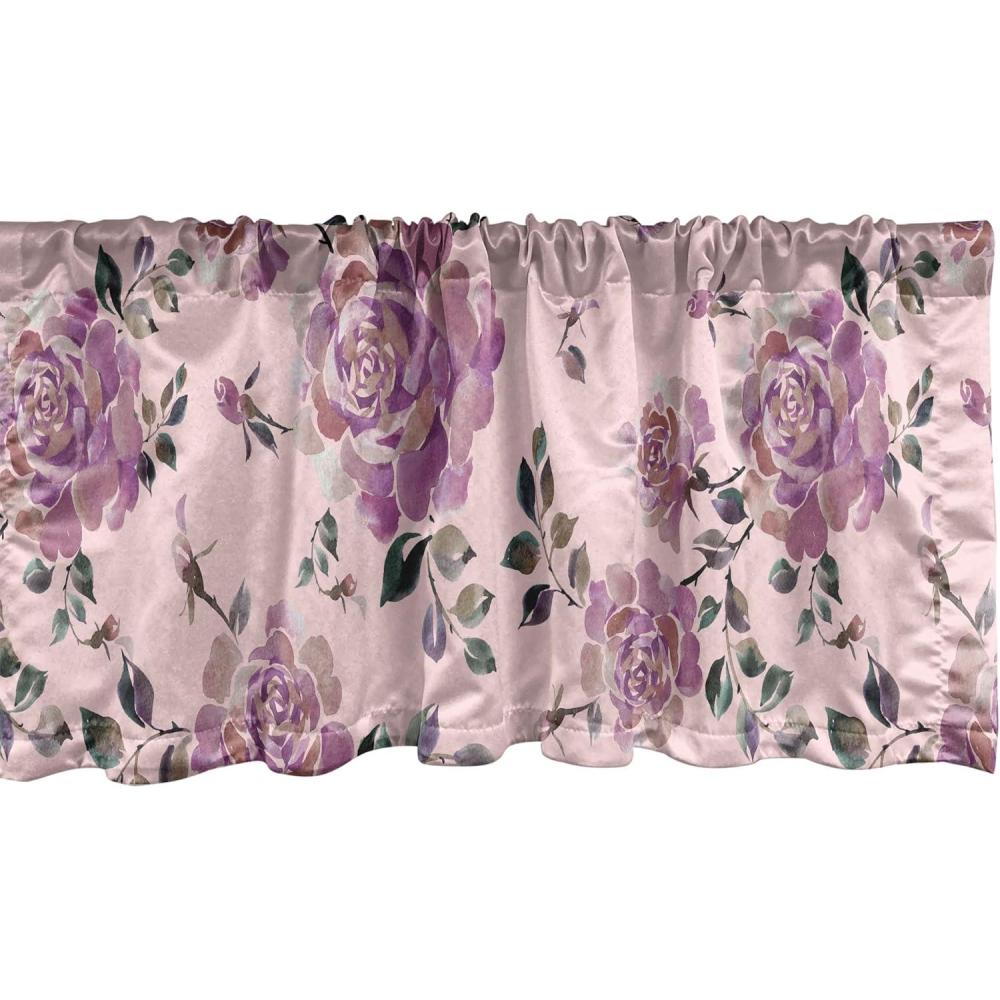 imageAmbesonne Leaves Greenery Window Valance Tropical Leaf Pattern with Neutral Colors Boho on Grunge Rustic Back Curtain Valance for Kitchen Bedroom Decor with Rod Pocket 54 X 12 Olive Green TaupePastel Pink and Pale Purple