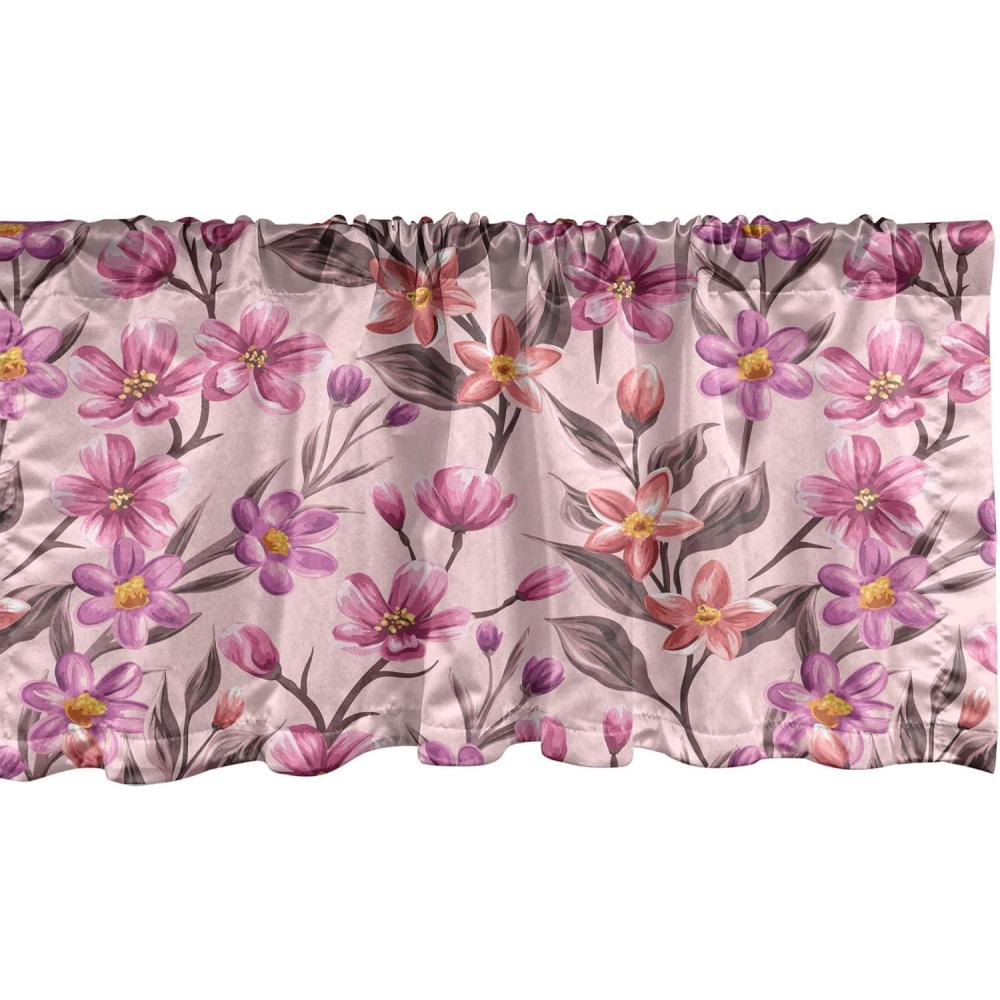 imageAmbesonne Leaves Greenery Window Valance Tropical Leaf Pattern with Neutral Colors Boho on Grunge Rustic Back Curtain Valance for Kitchen Bedroom Decor with Rod Pocket 54 X 12 Olive Green TaupePale Pink Pale Fuchsia