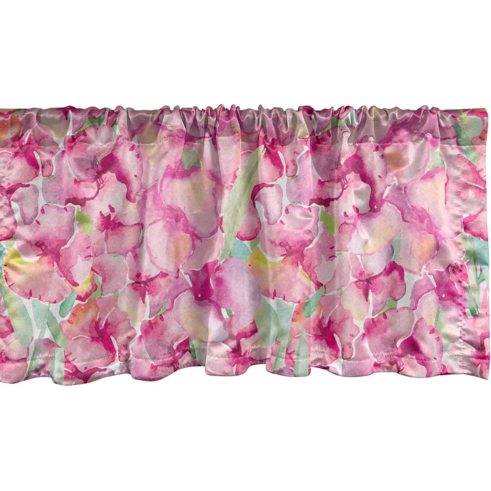imageAmbesonne Leaves Greenery Window Valance Tropical Leaf Pattern with Neutral Colors Boho on Grunge Rustic Back Curtain Valance for Kitchen Bedroom Decor with Rod Pocket 54 X 12 Olive Green TaupeMint Green Hot Pink Rose